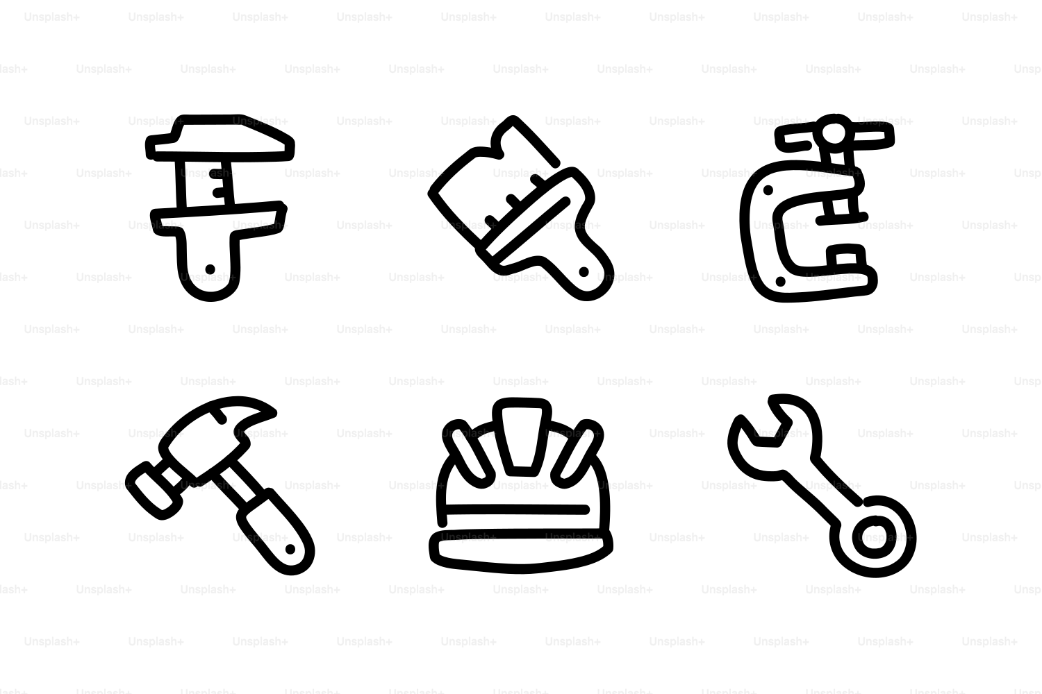 Ensemble de six simples dessins au trait d’outils.