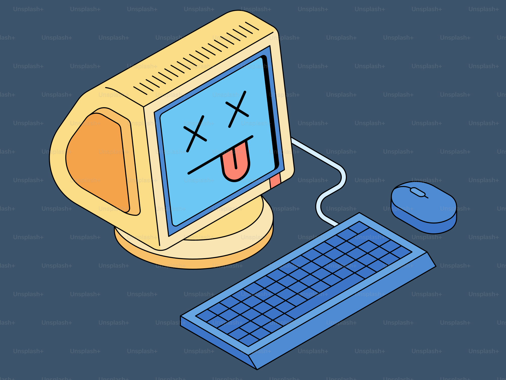 Computer da cartone animato con schermo morto