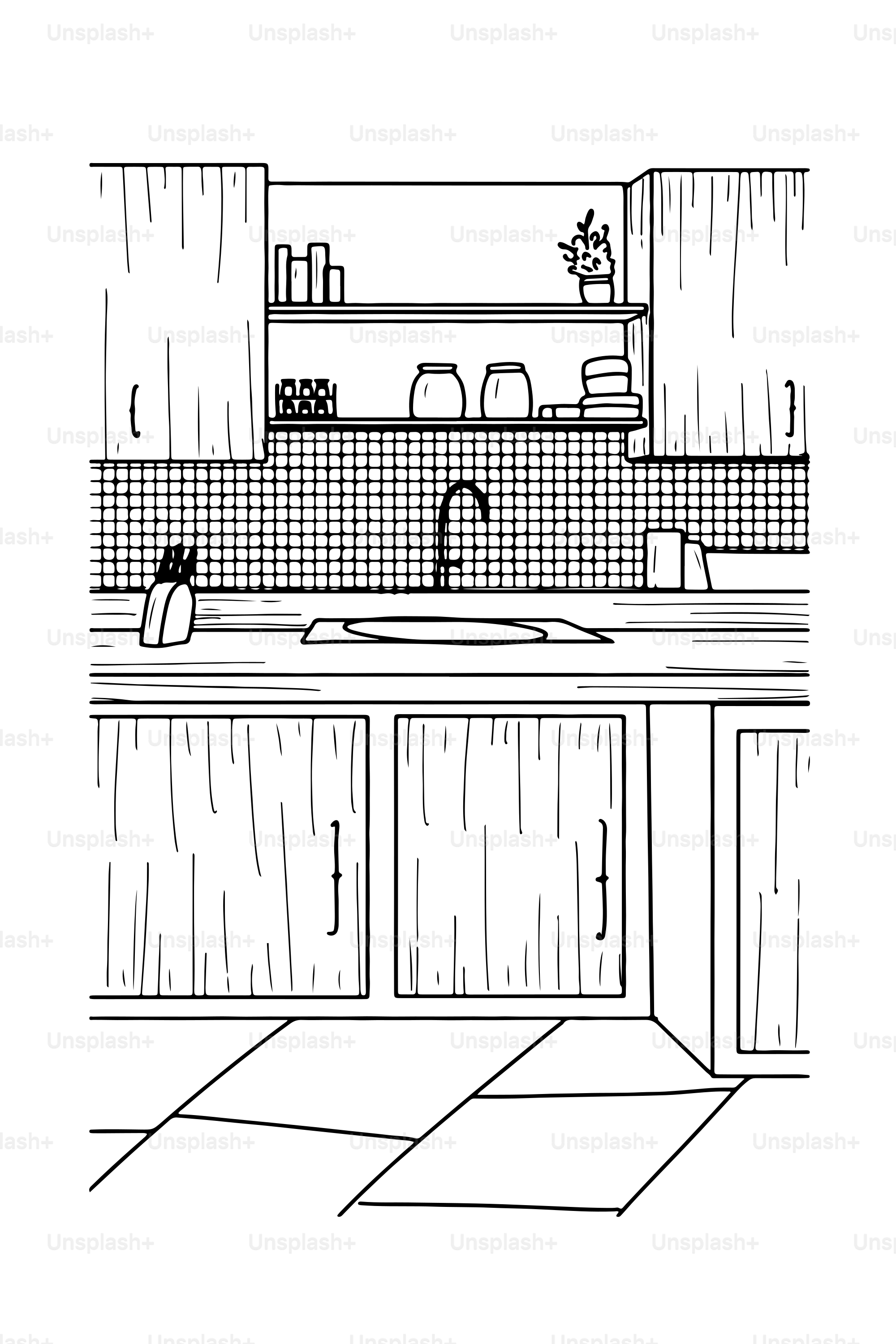 Kitchen counter with sink and cabinets illustration cabinets vector –  Kitchen Image on Unsplash, image size:3000x4500