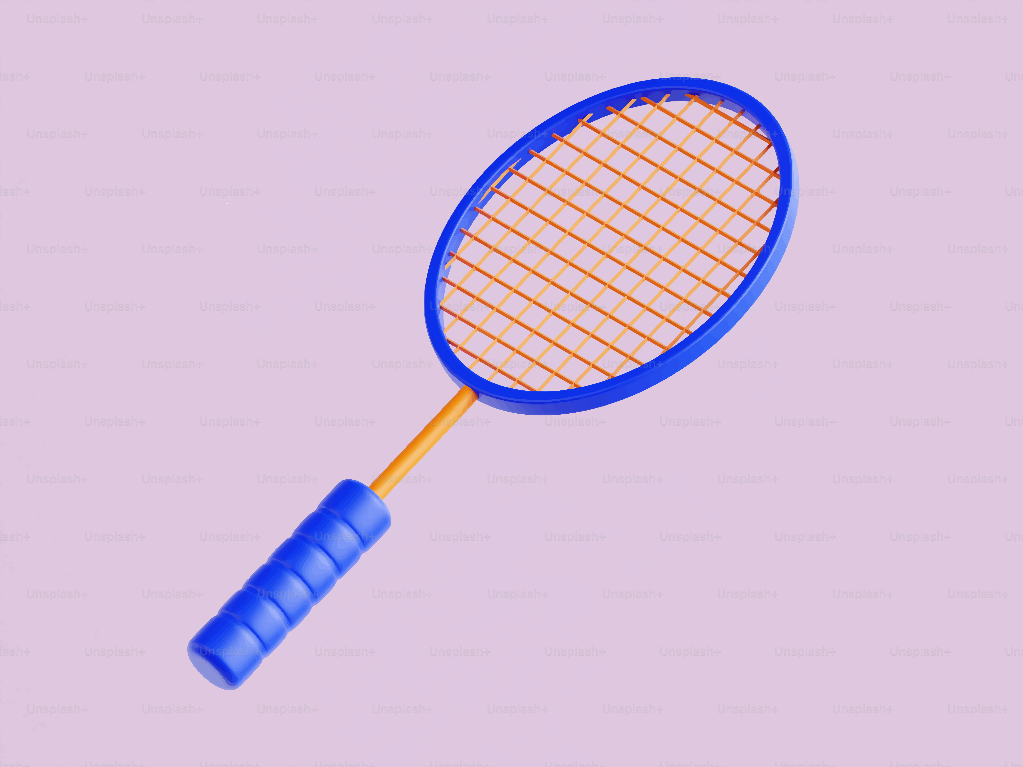 Una racchetta blu da badminton con una rete arancione