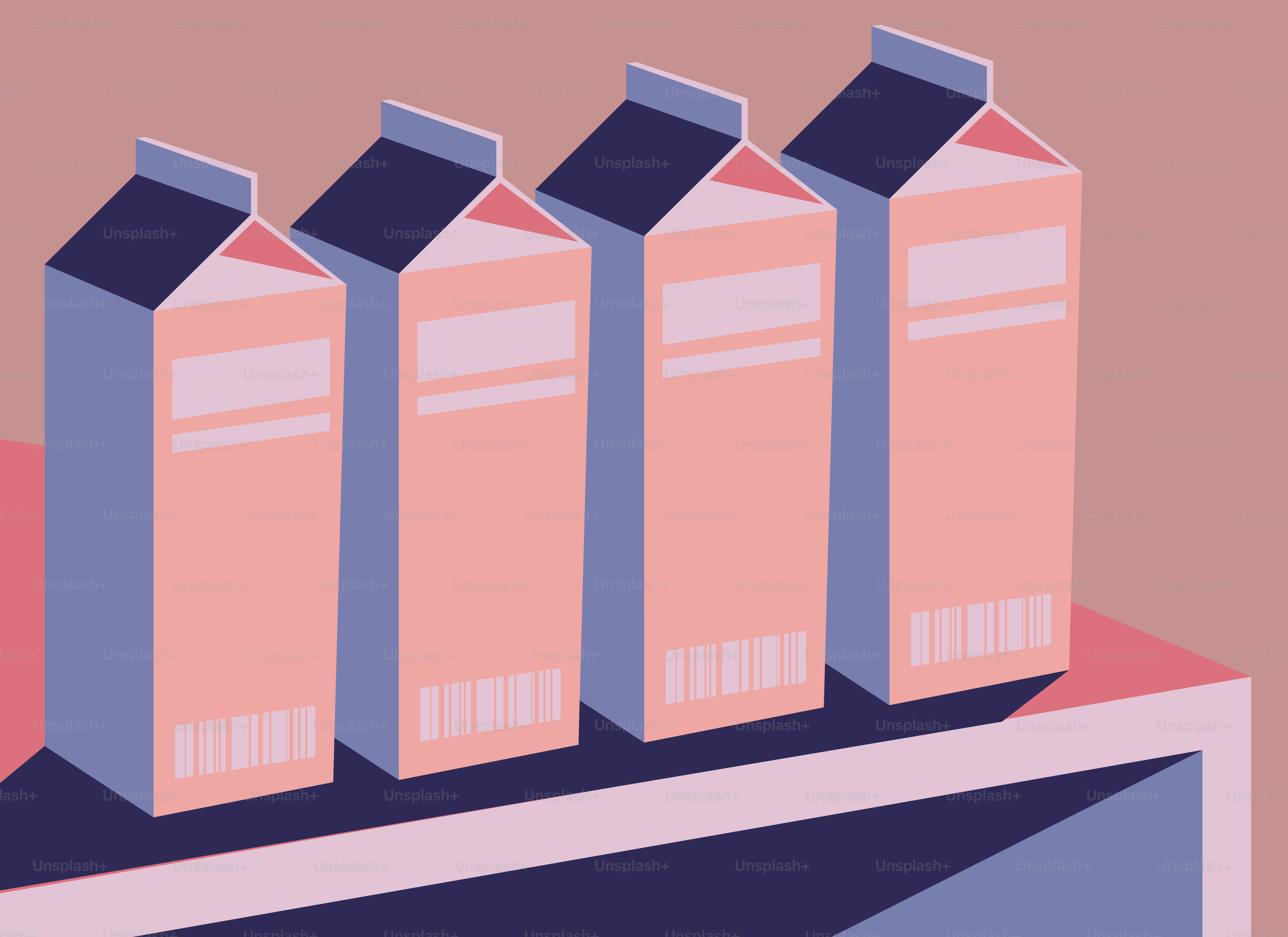 Four cartons of milk lined up on a shelf.