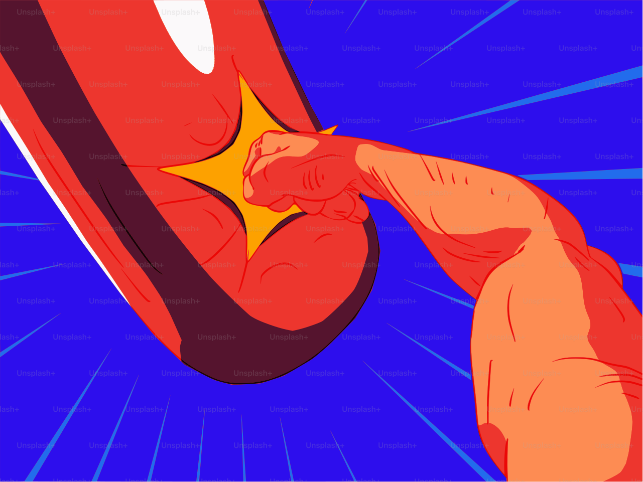 Fist hitting a red object with a starburst effect.