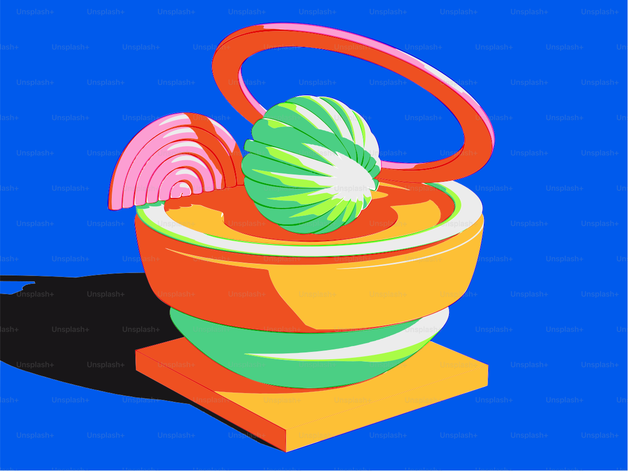 鮮やかな色彩の抽象的な幾何学的な彫刻