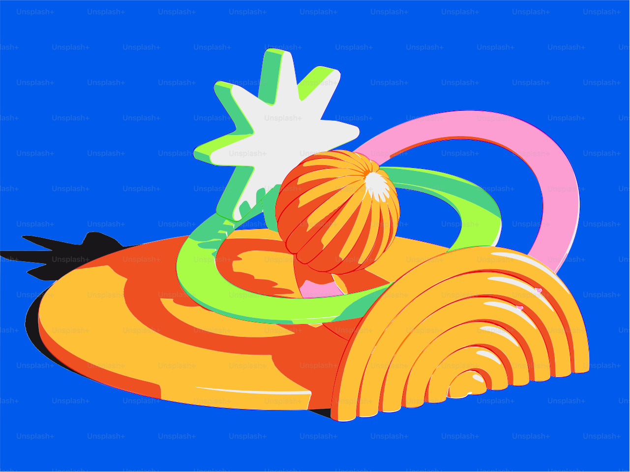 Formas abstractas y coloridas sobre fondo azul