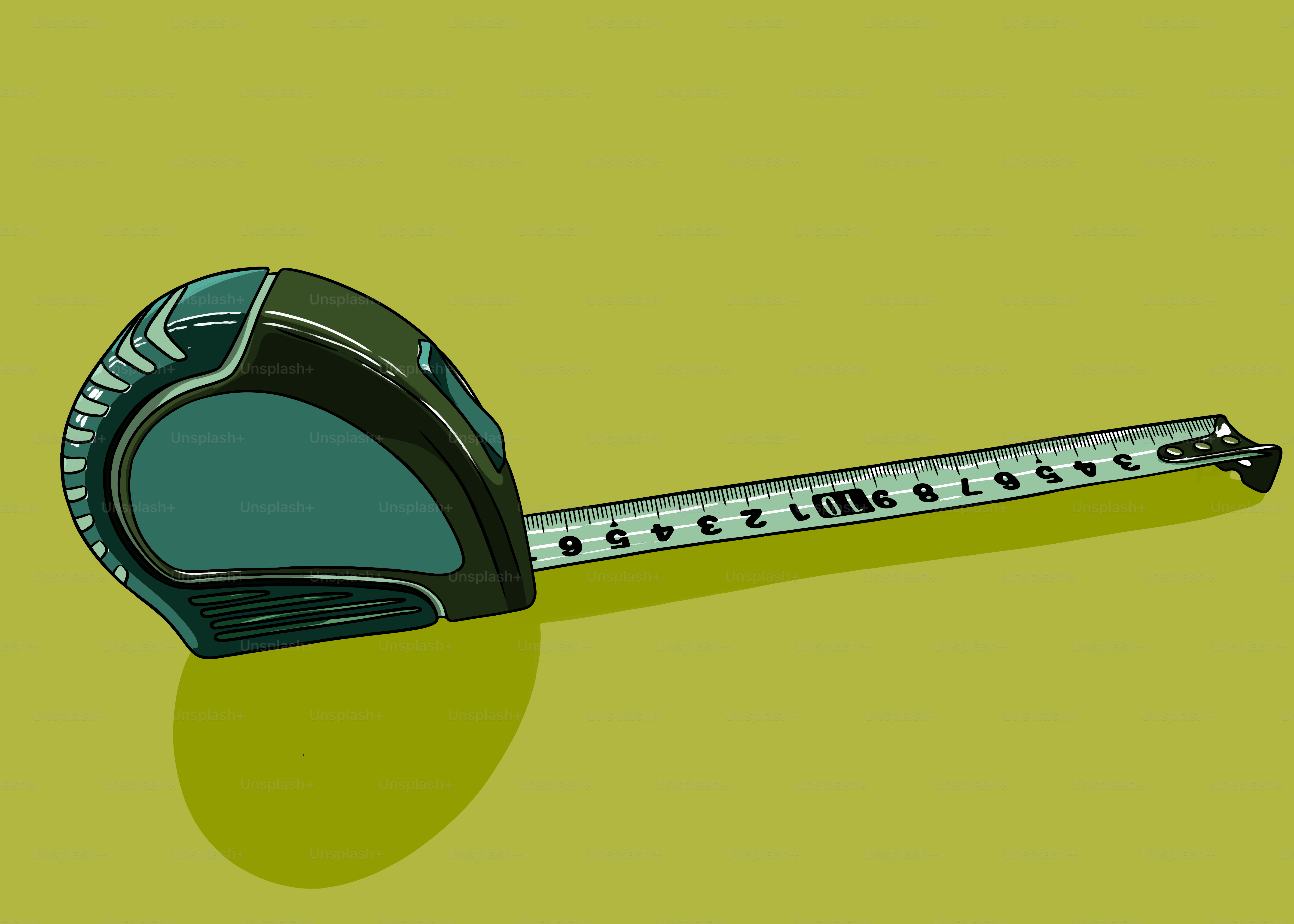 A dark green measuring tape on a light green background.