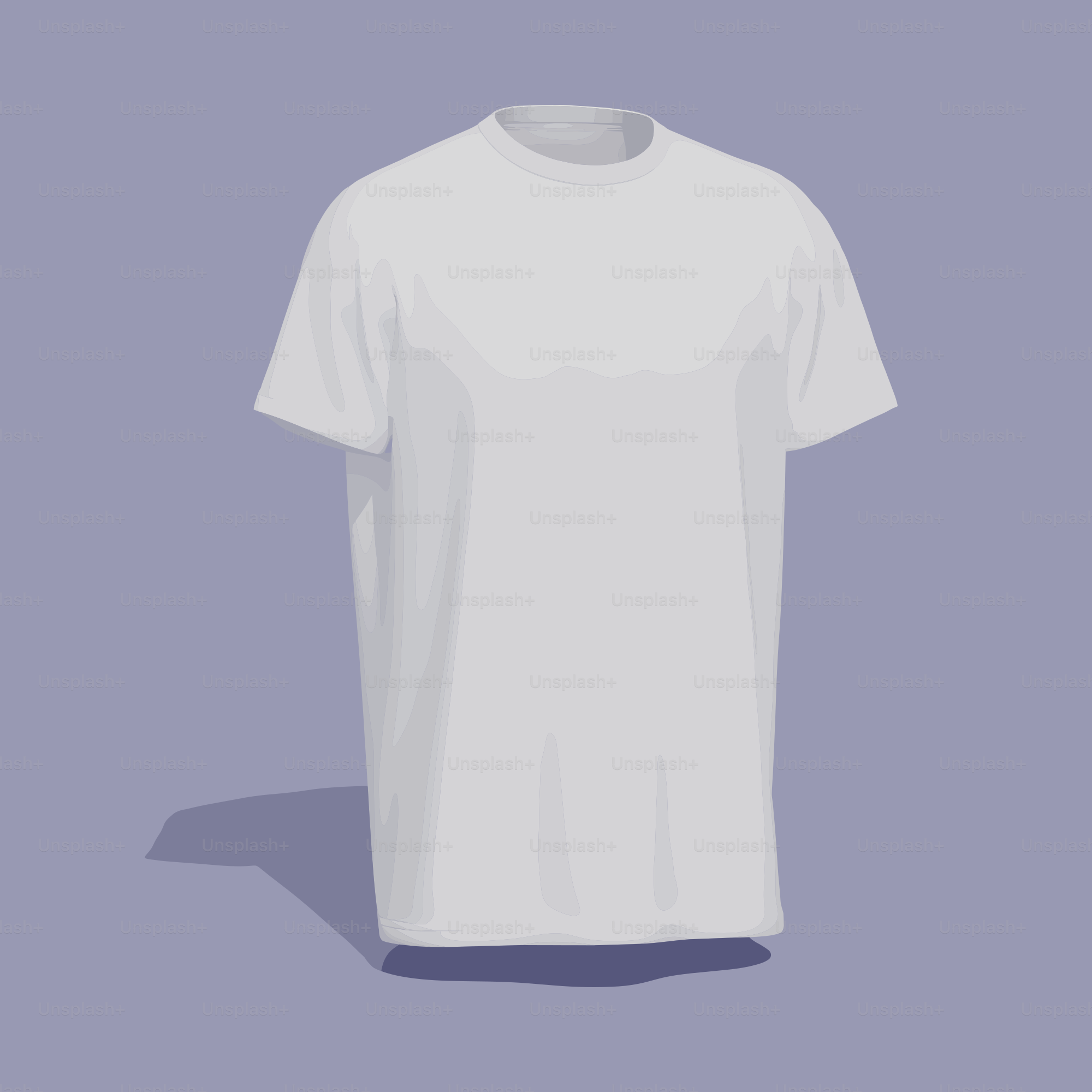A plain white t-shirt on a purple background.