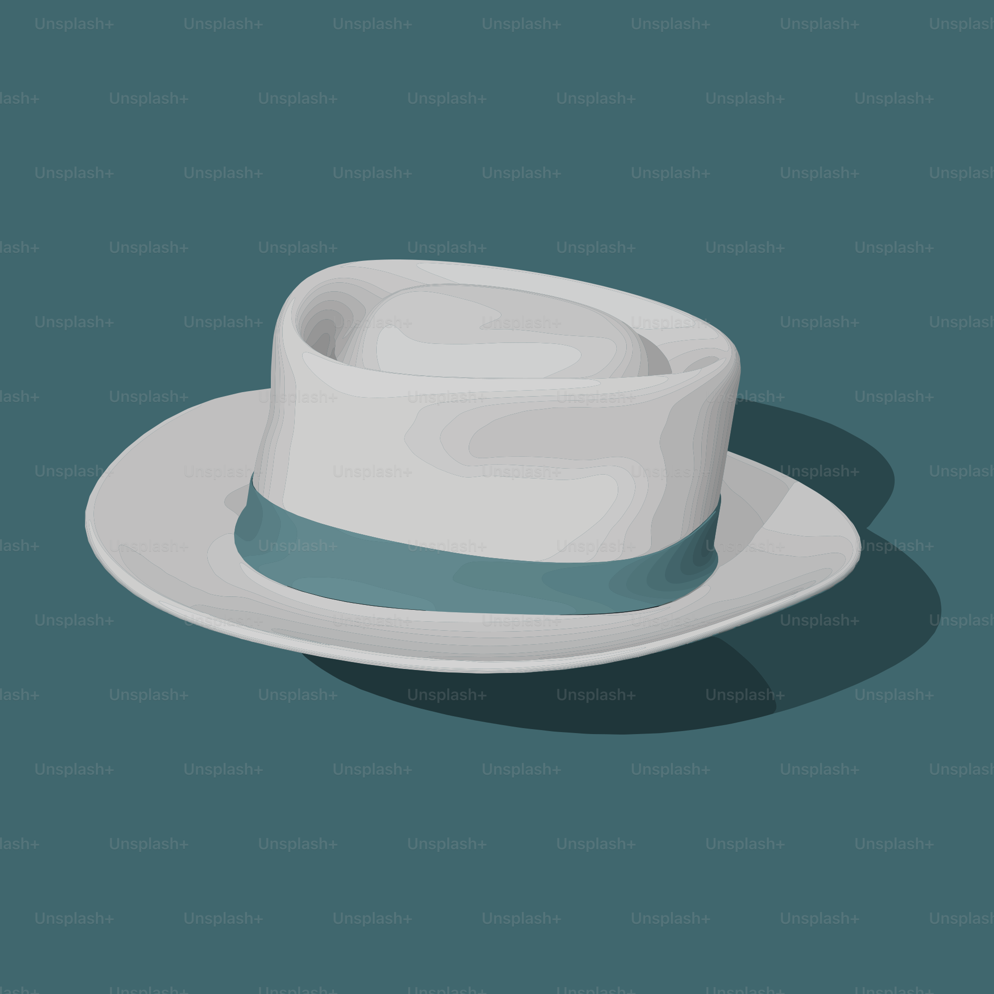 A white fedora hat with a teal band.