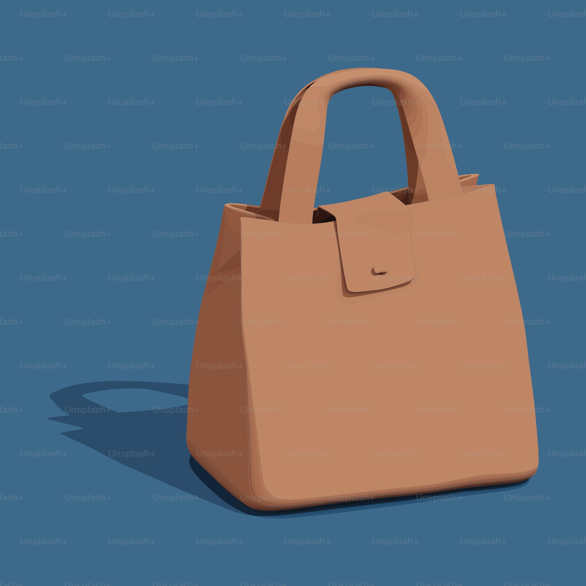 A simple brown handbag on a blue background.