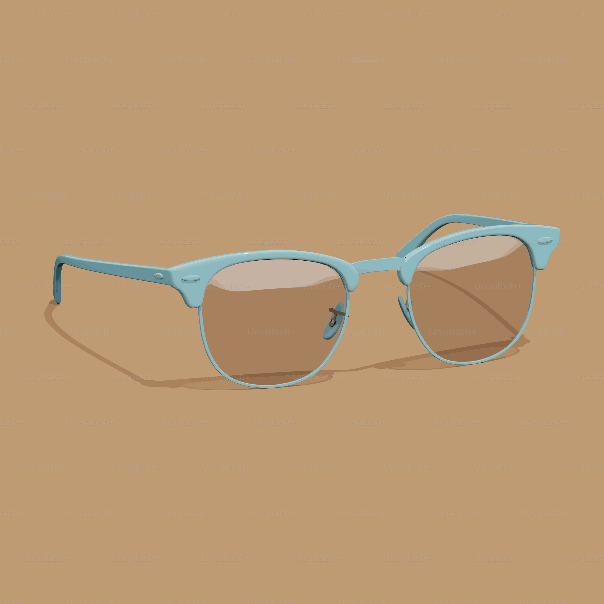 Light blue framed eyeglasses on a brown background