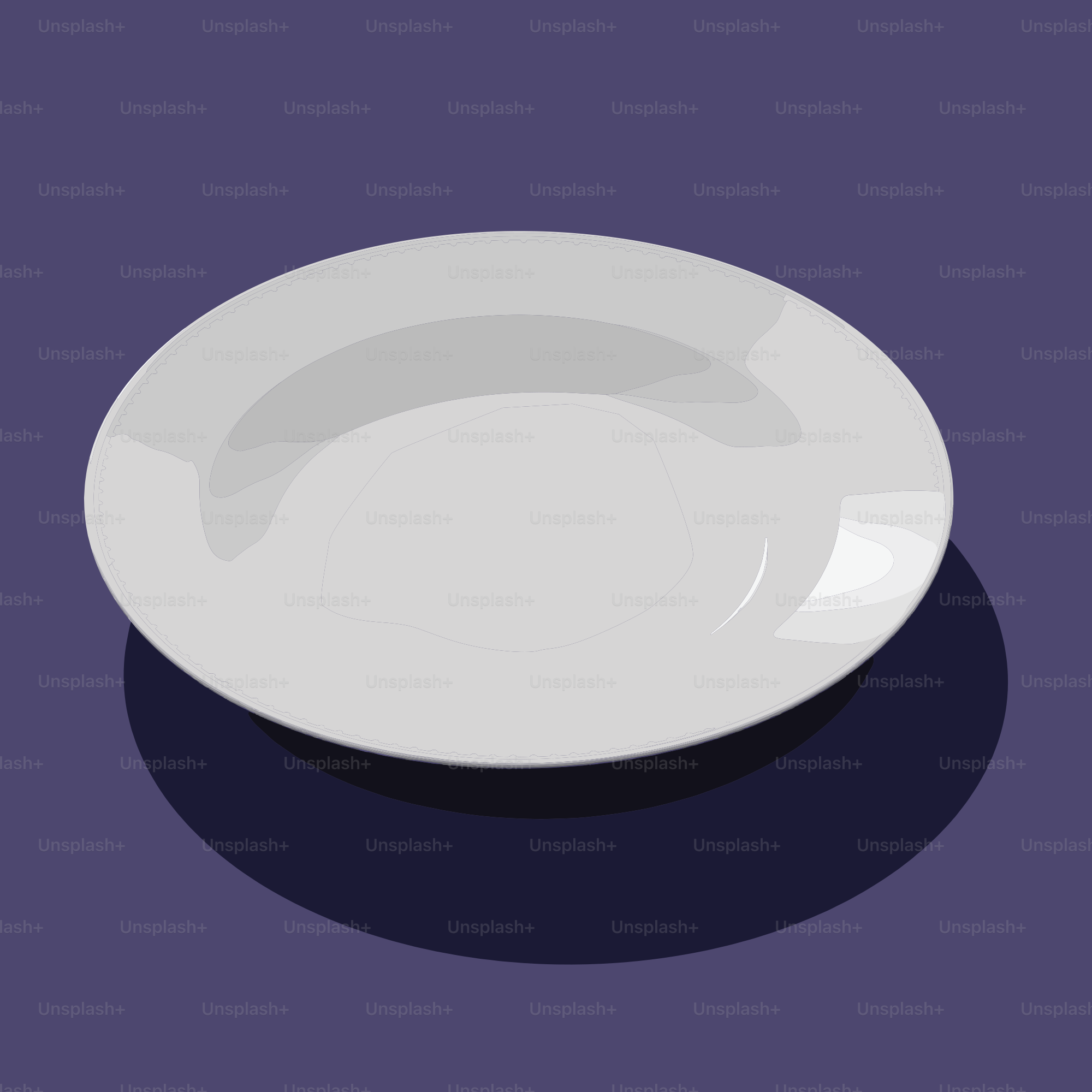 Un plato blanco que proyecta una sombra sobre un fondo púrpura