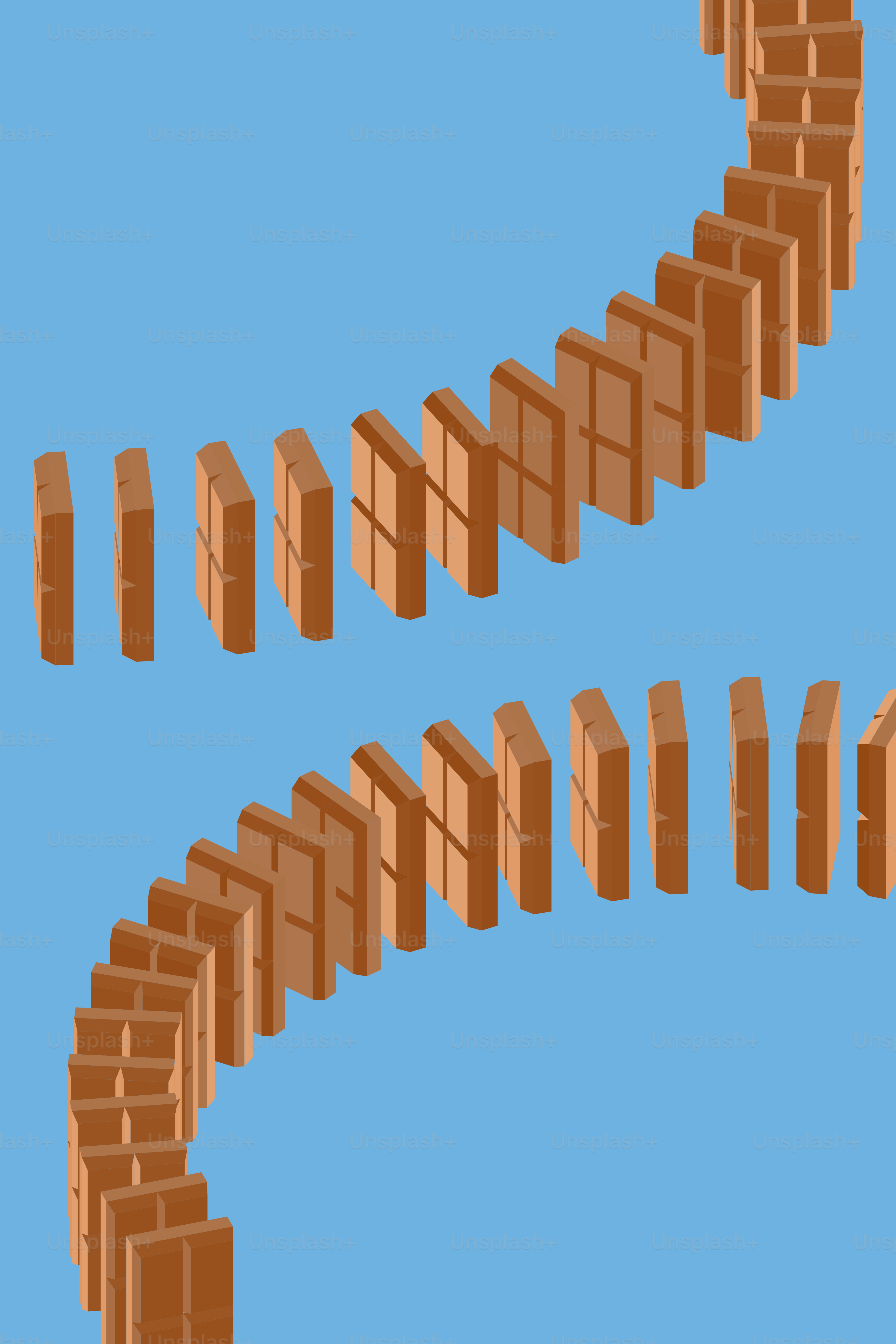 Two rows of wooden dominoes on blue background