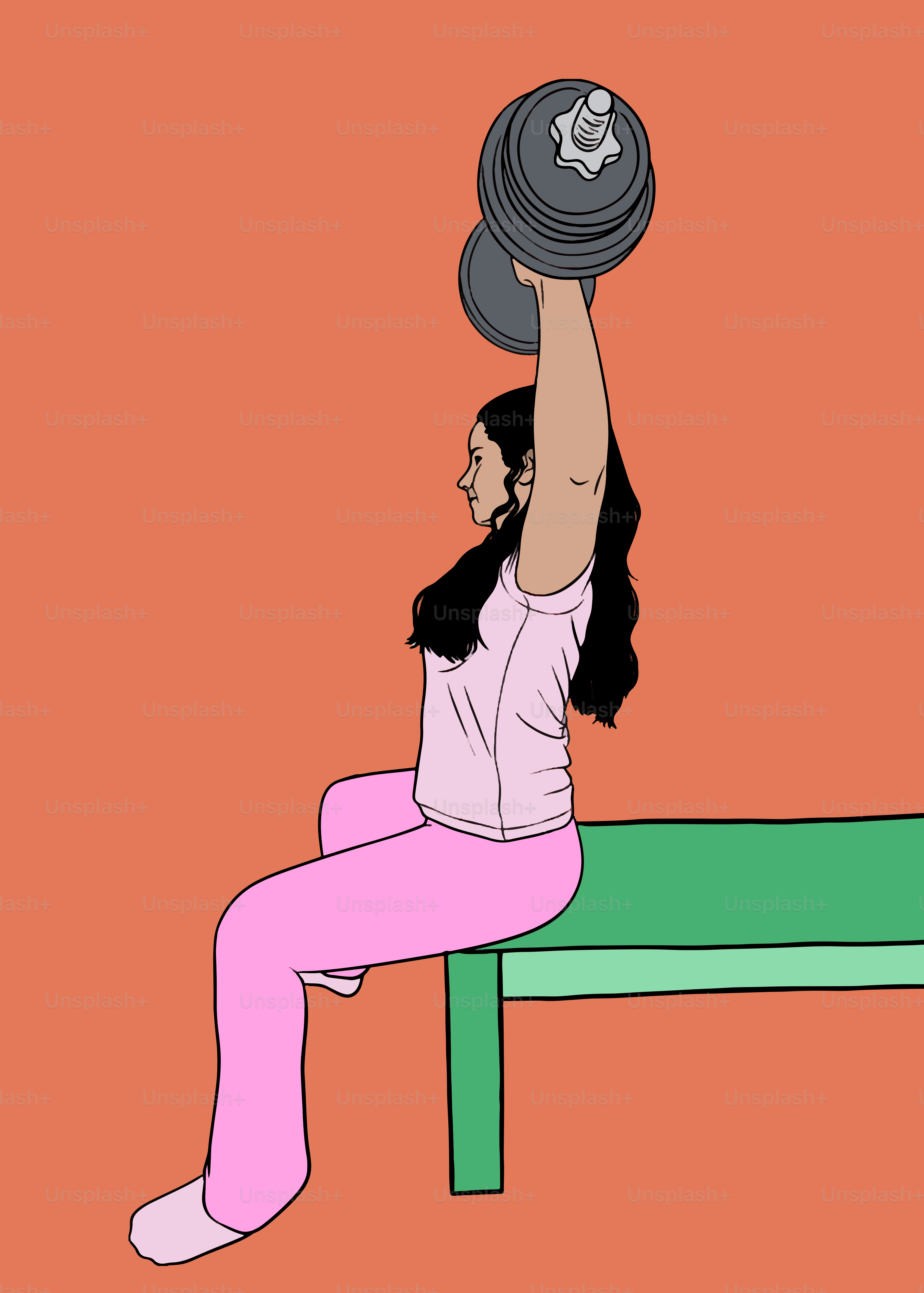 Woman lifting dumbbell while sitting on bench.