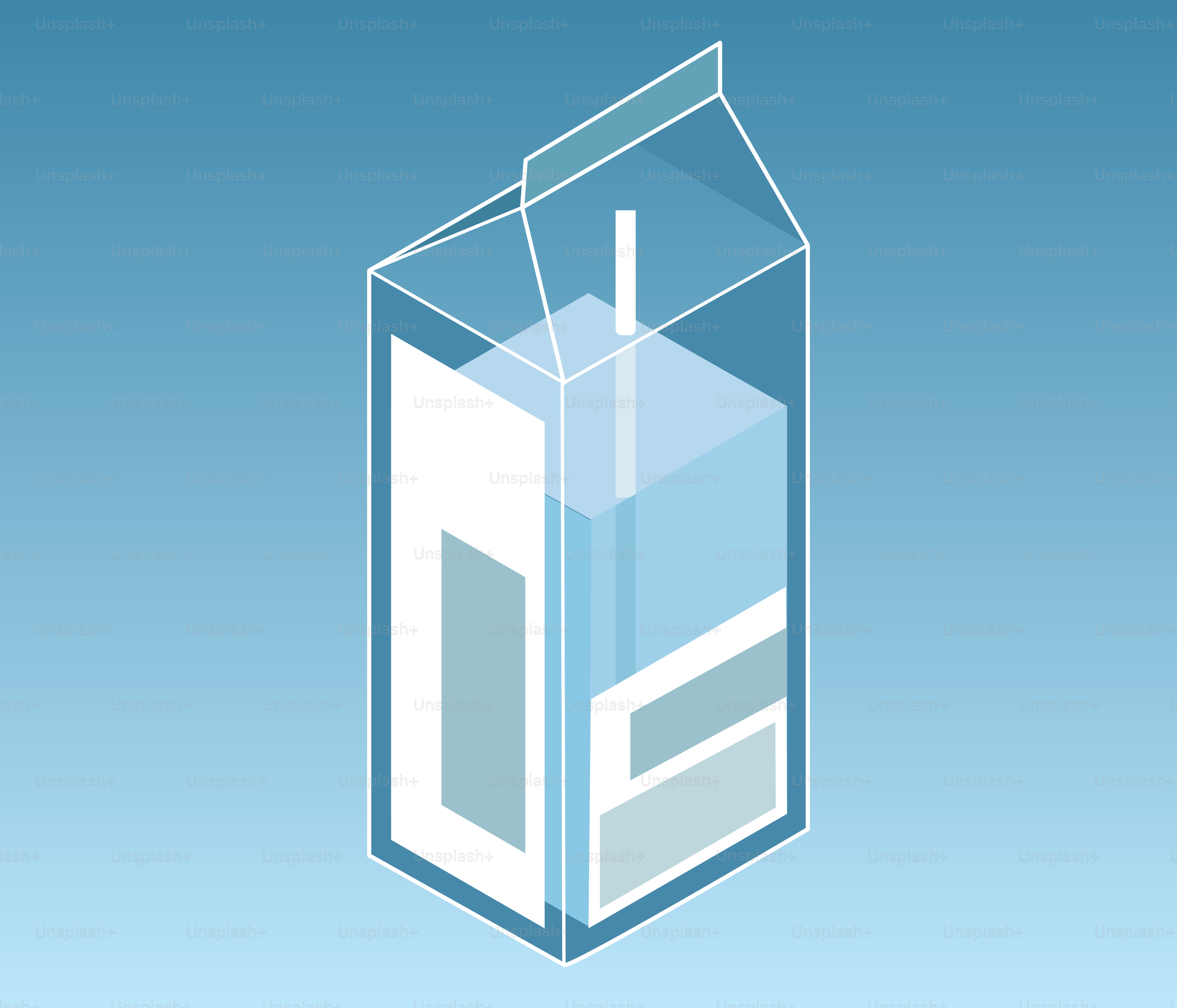 A clear carton of milk with a straw.