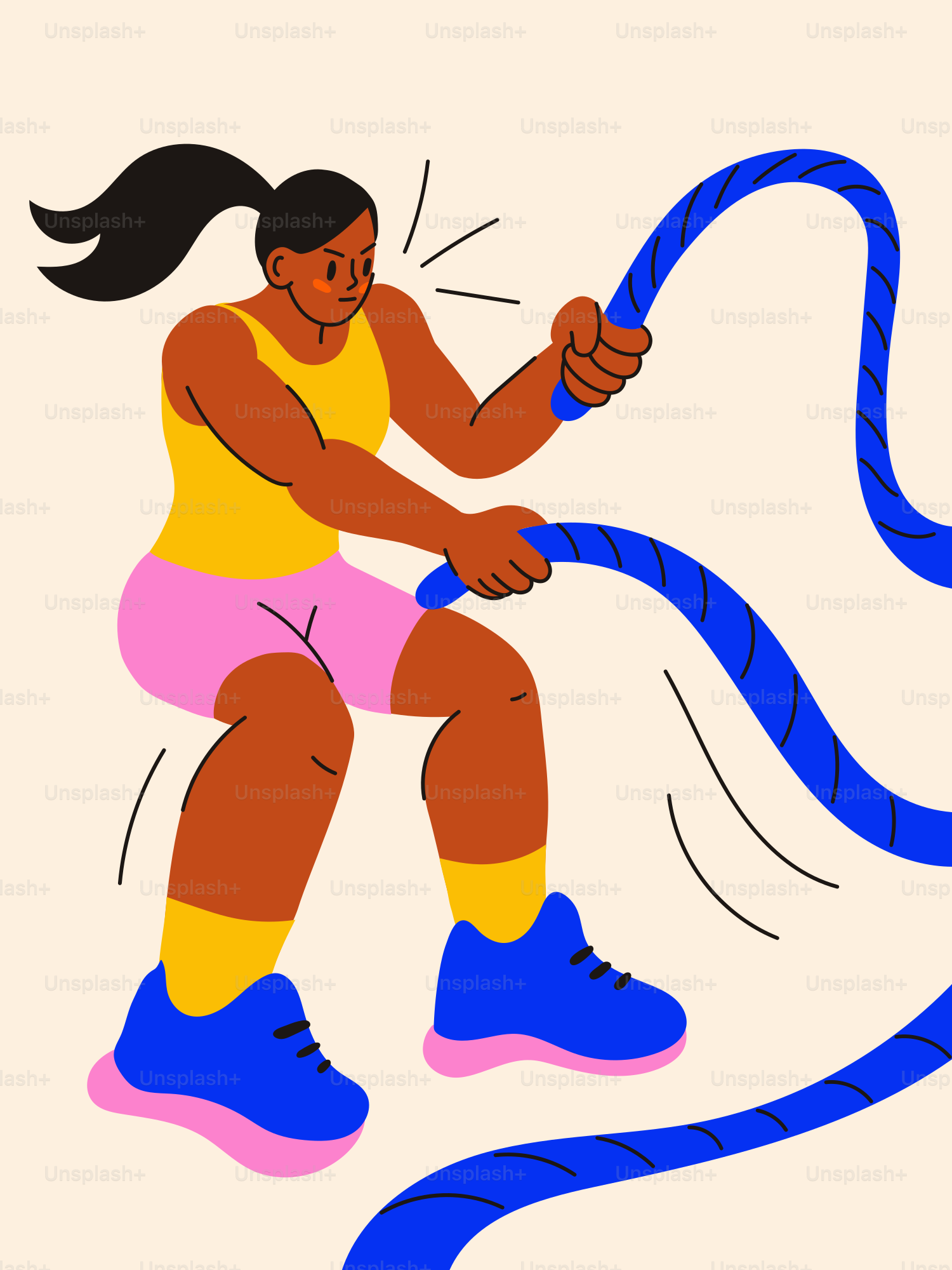 Mujer ejercitándose con cuerdas de combate
