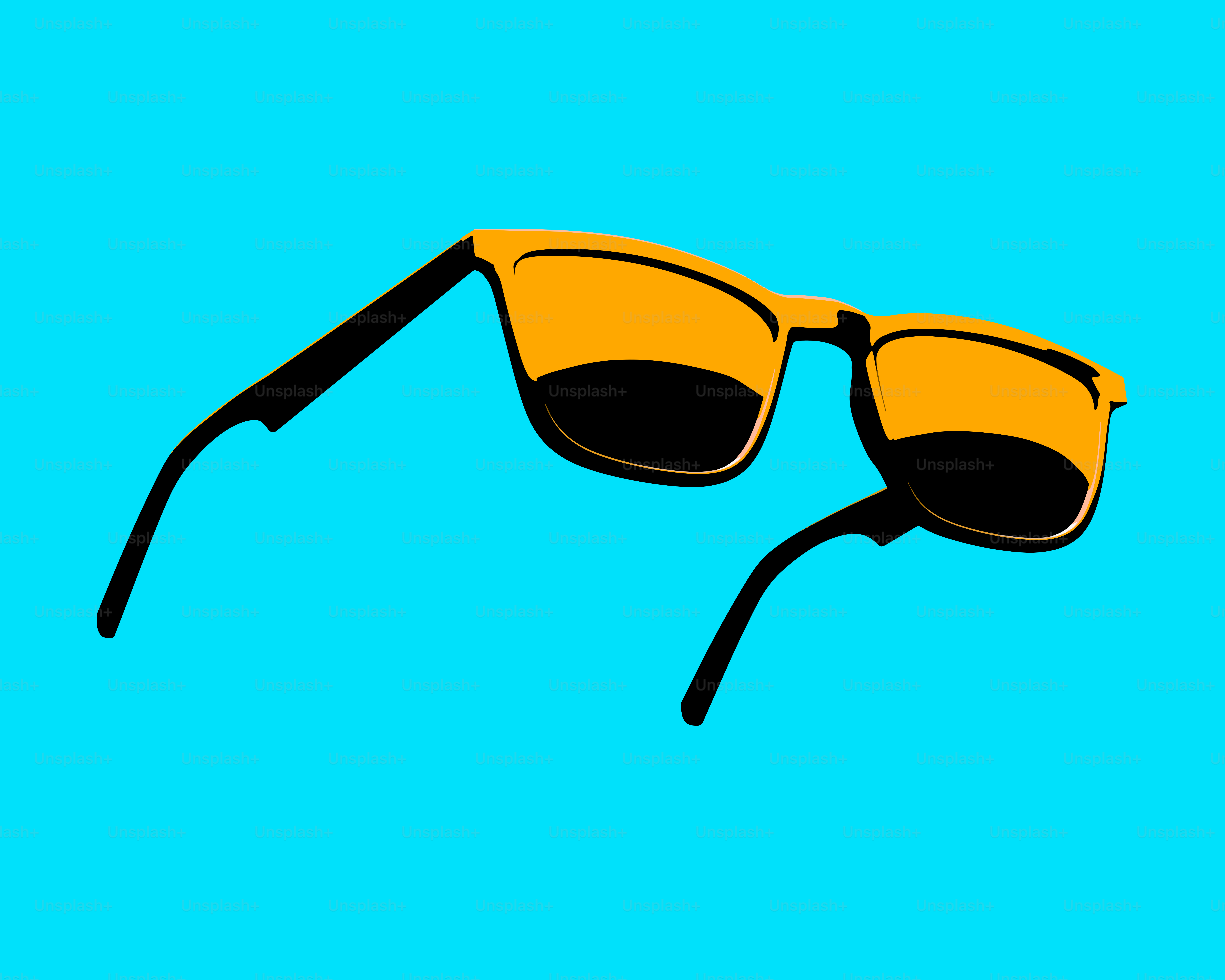 Orange tinted sunglasses on a blue background
