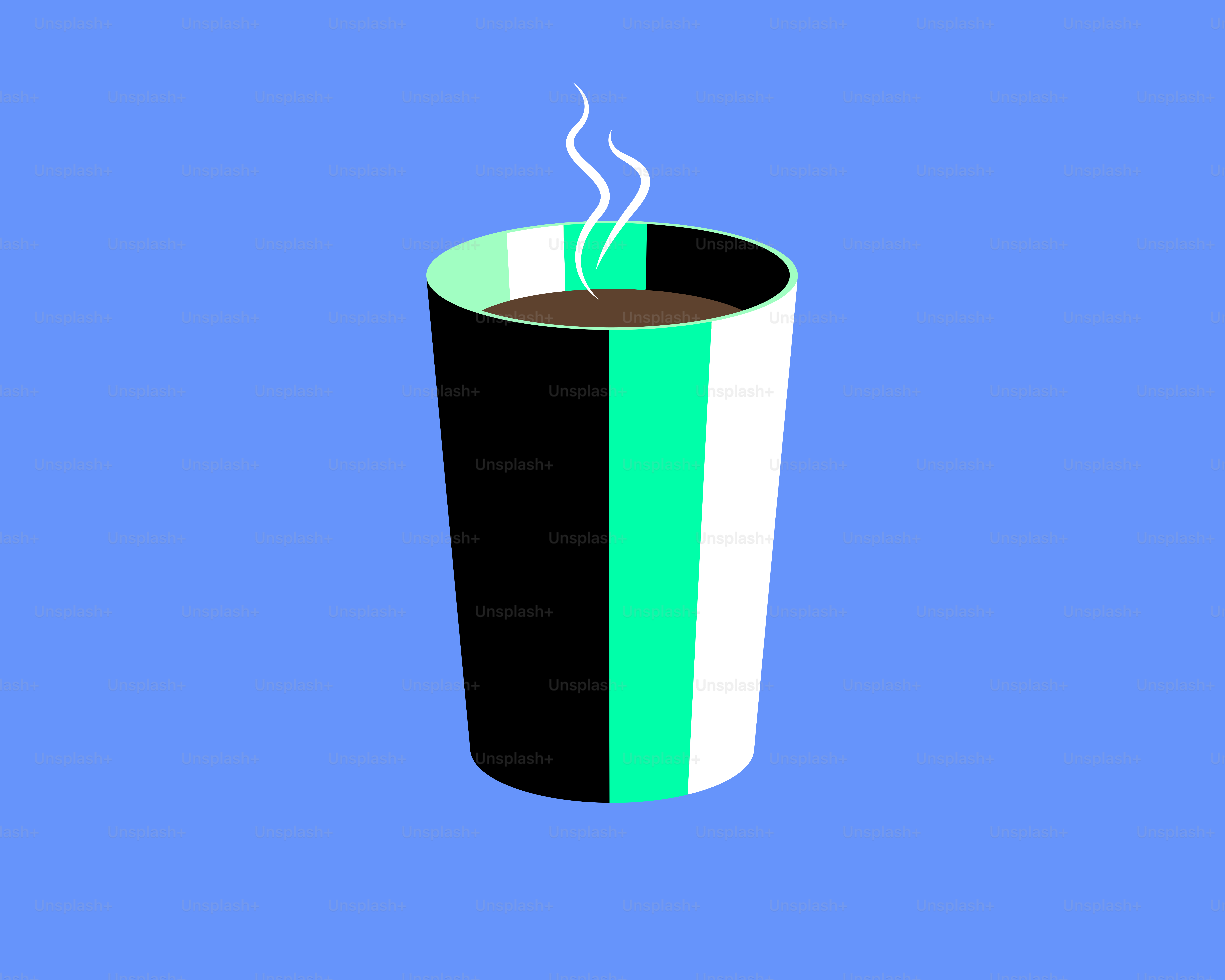 A steaming cup of coffee on a blue background