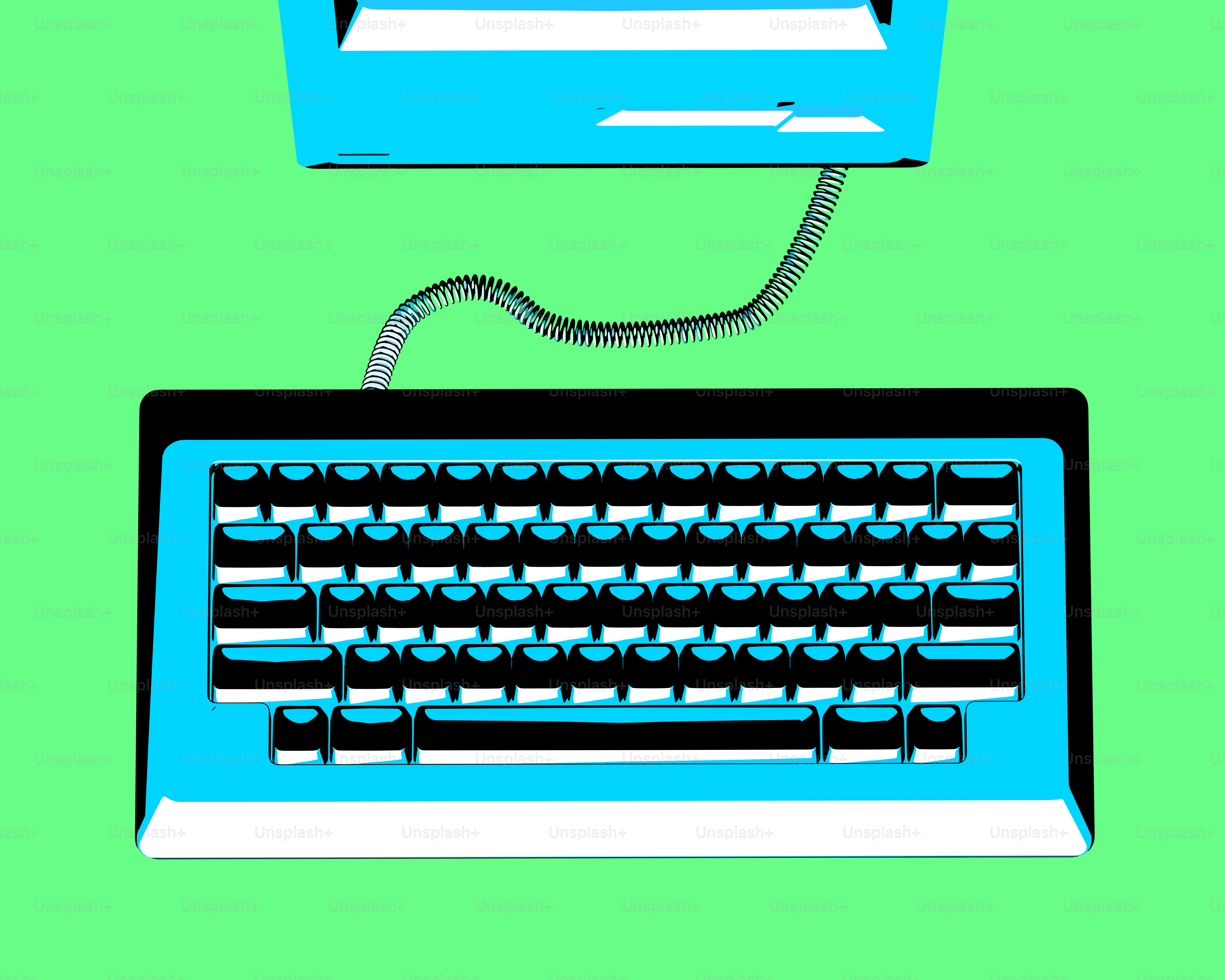 Retro computer monitor and keyboard on green background
