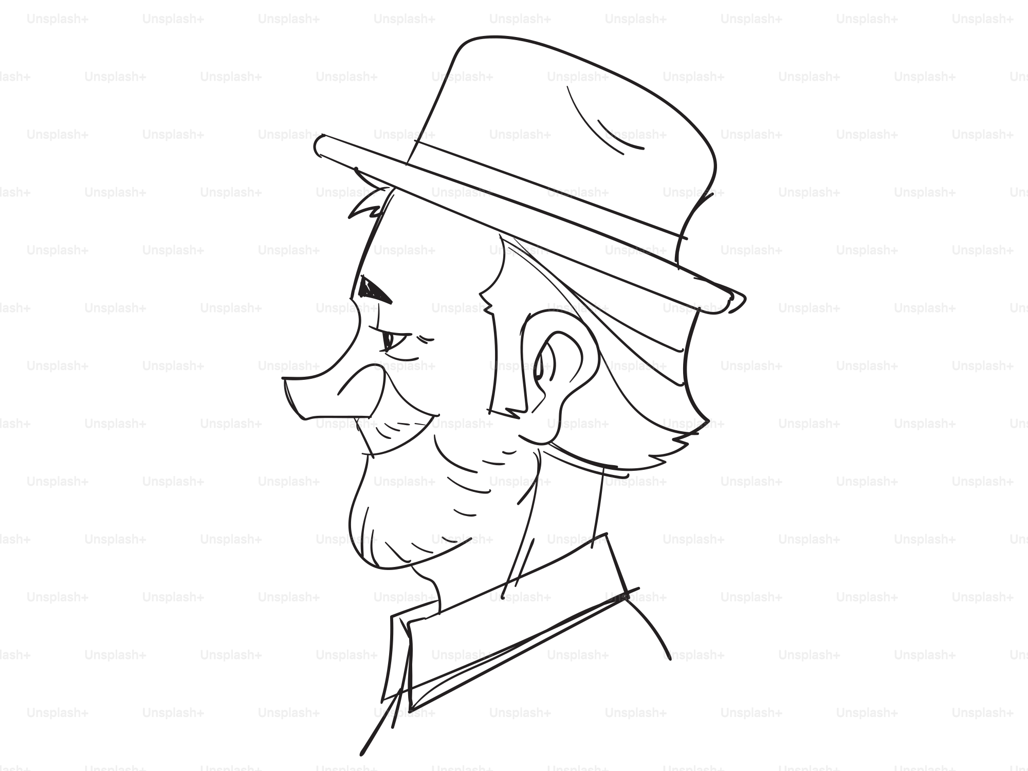 Croquis d’un homme avec un chapeau et une barbe.