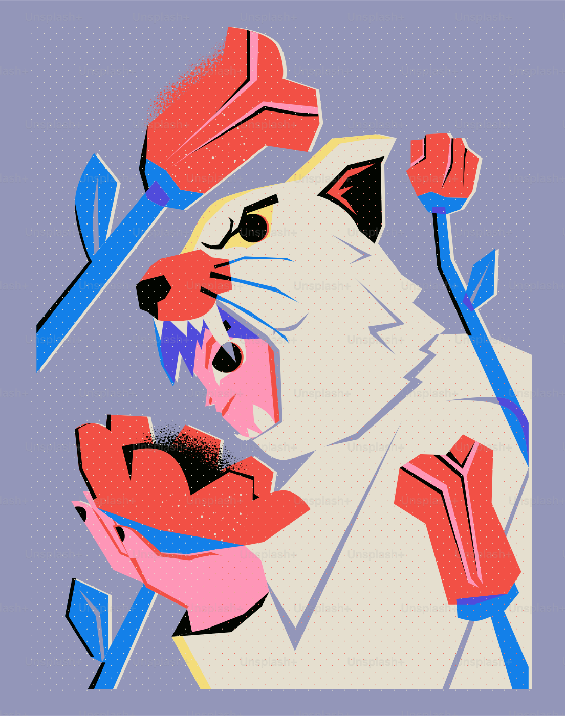 Person in wolf costume with red flowers