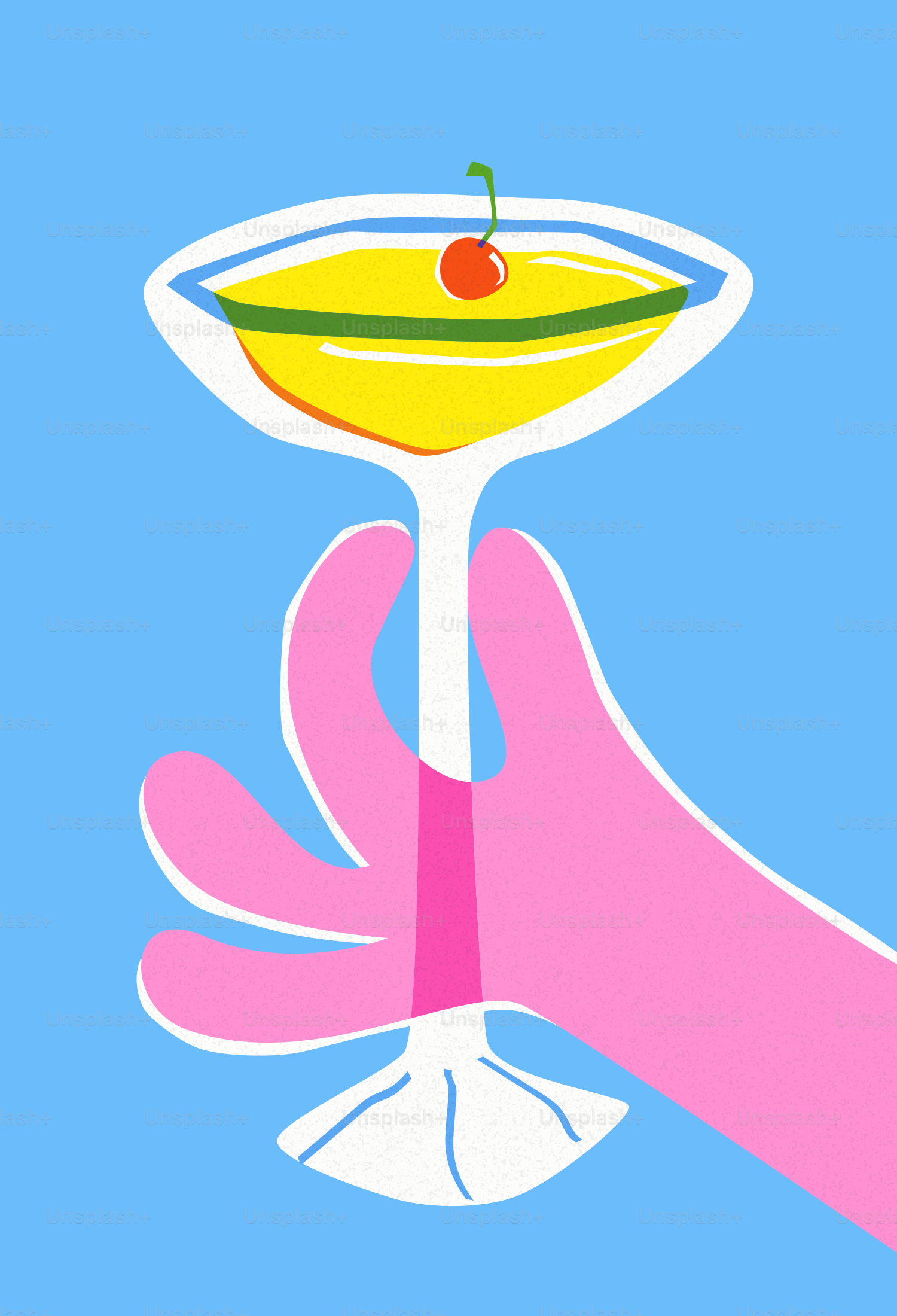 Sosteniendo un cóctel con la guinda encima.