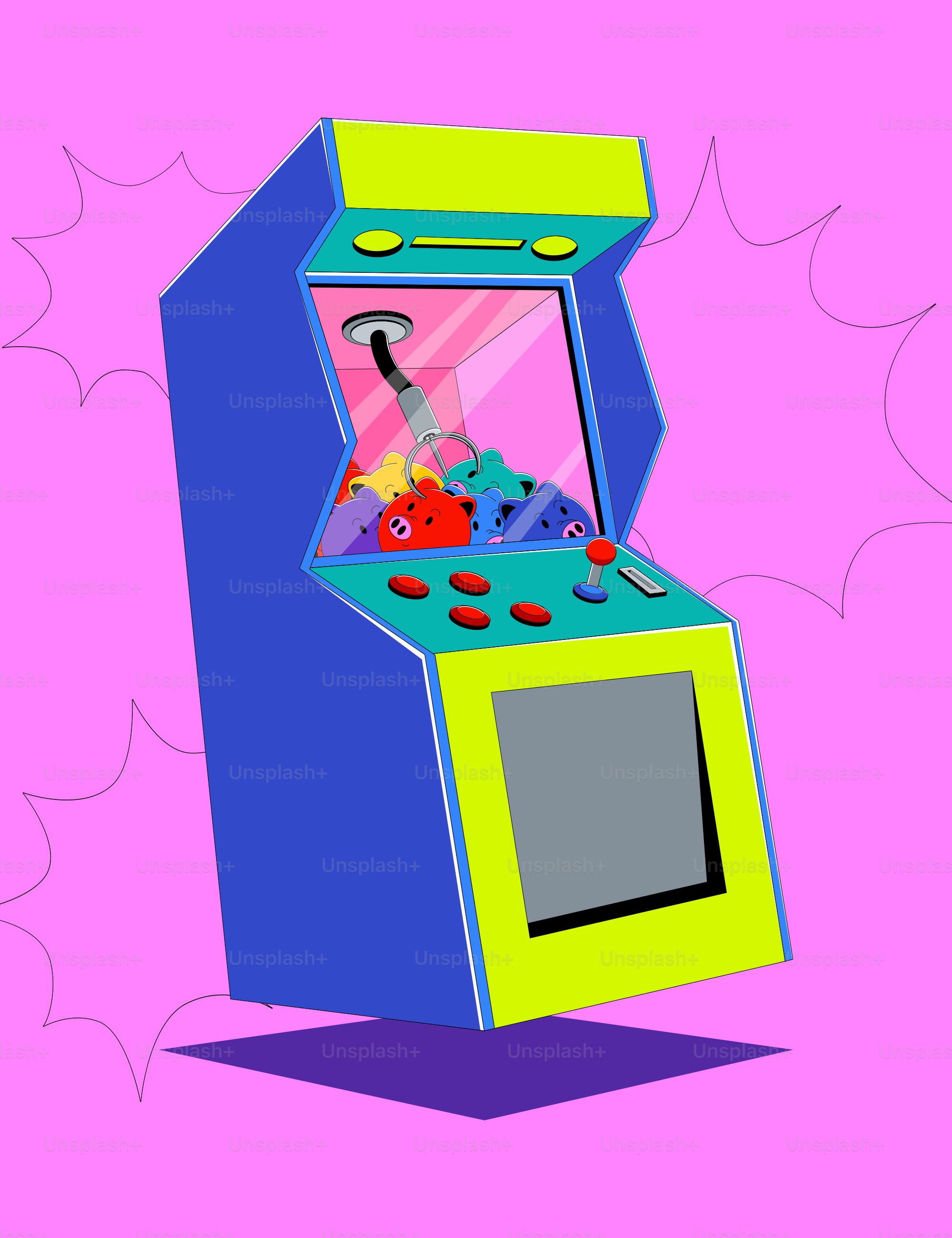 Une machine à griffes colorée remplie de jouets