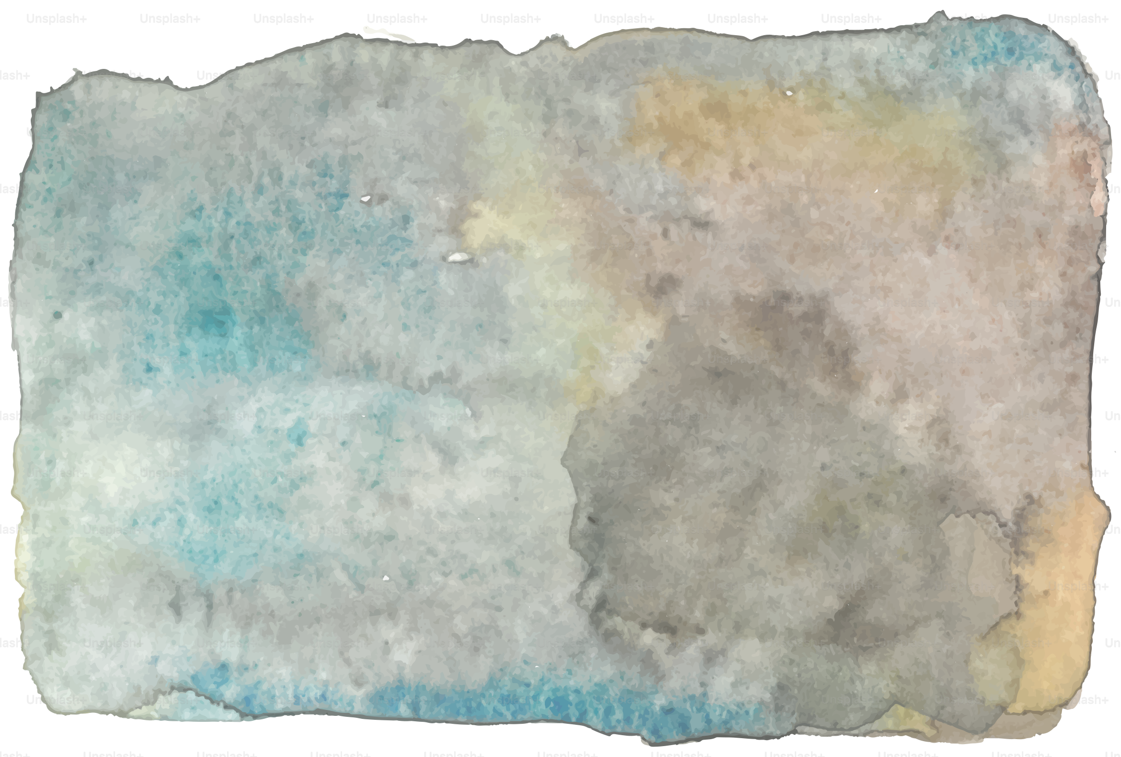 Lavis abstrait aquarelle avec des tons bleus, gris et jaunes.