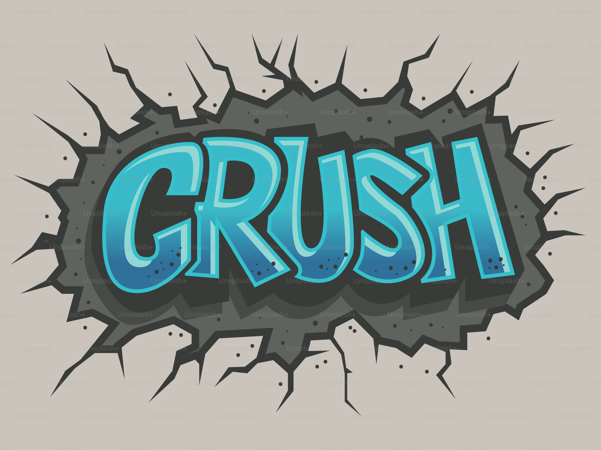 The word "crush" in blue graffiti on a cracked wall