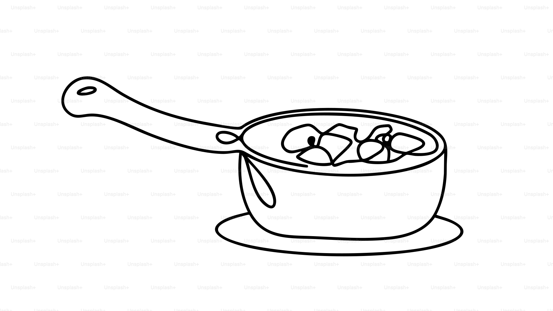 A single line drawing of a pot of stew.