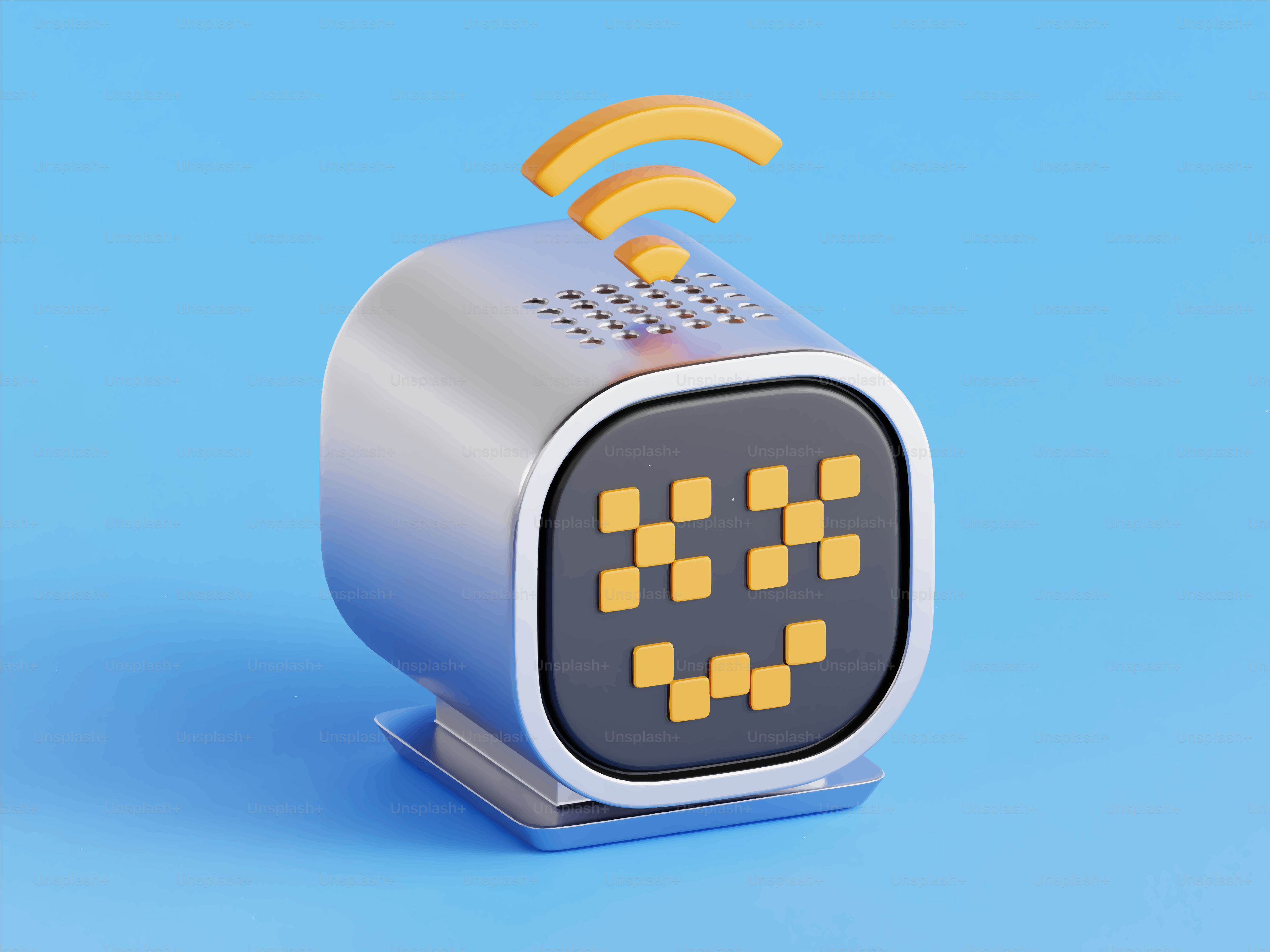 Un robot rétro avec un visage pixelisé et un symbole wifi.