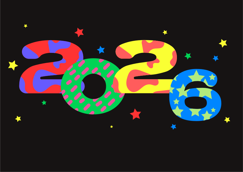 Colorful 2026 numbers with stars on black background vector – Winter ...