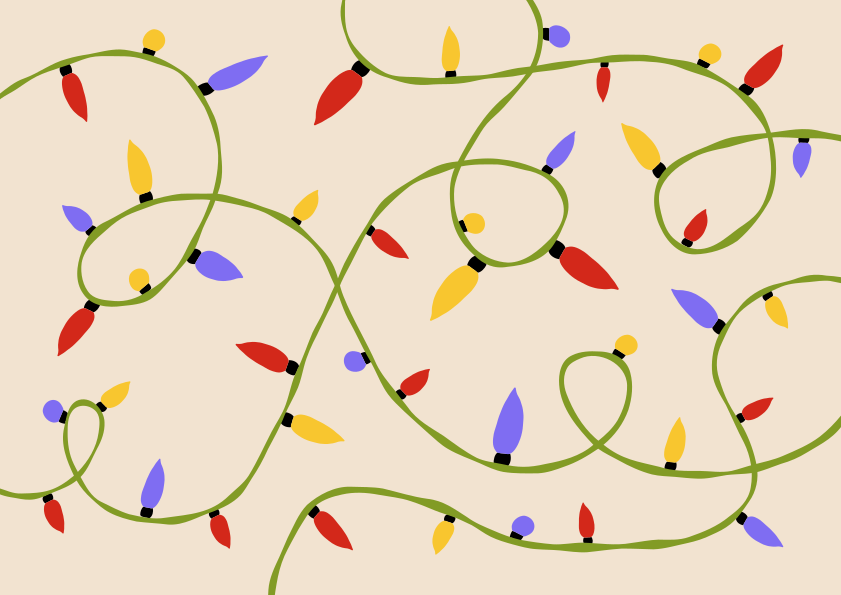 Colorful string lights on a beige background