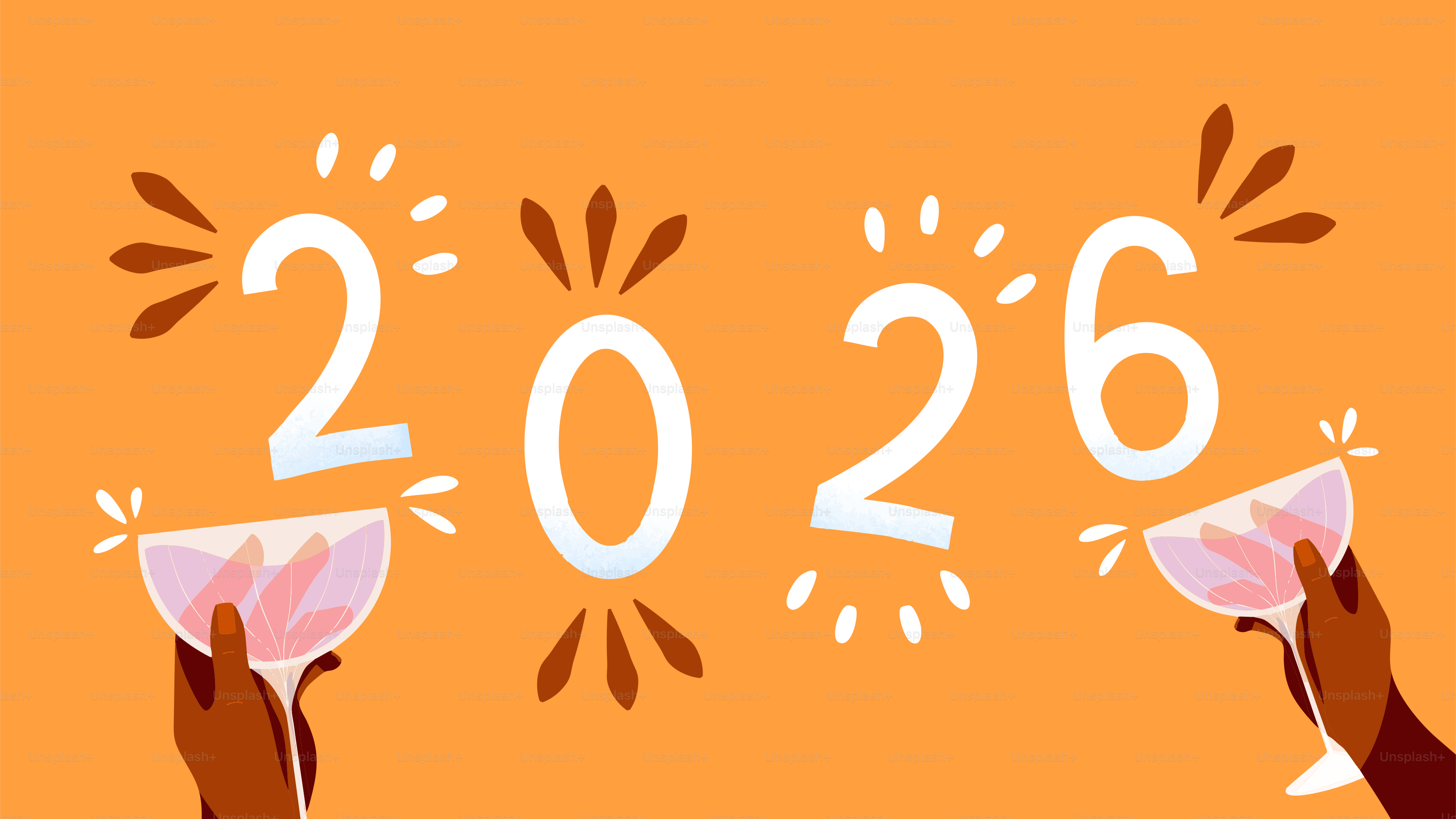 Hands clinking glasses with 2026 numerals