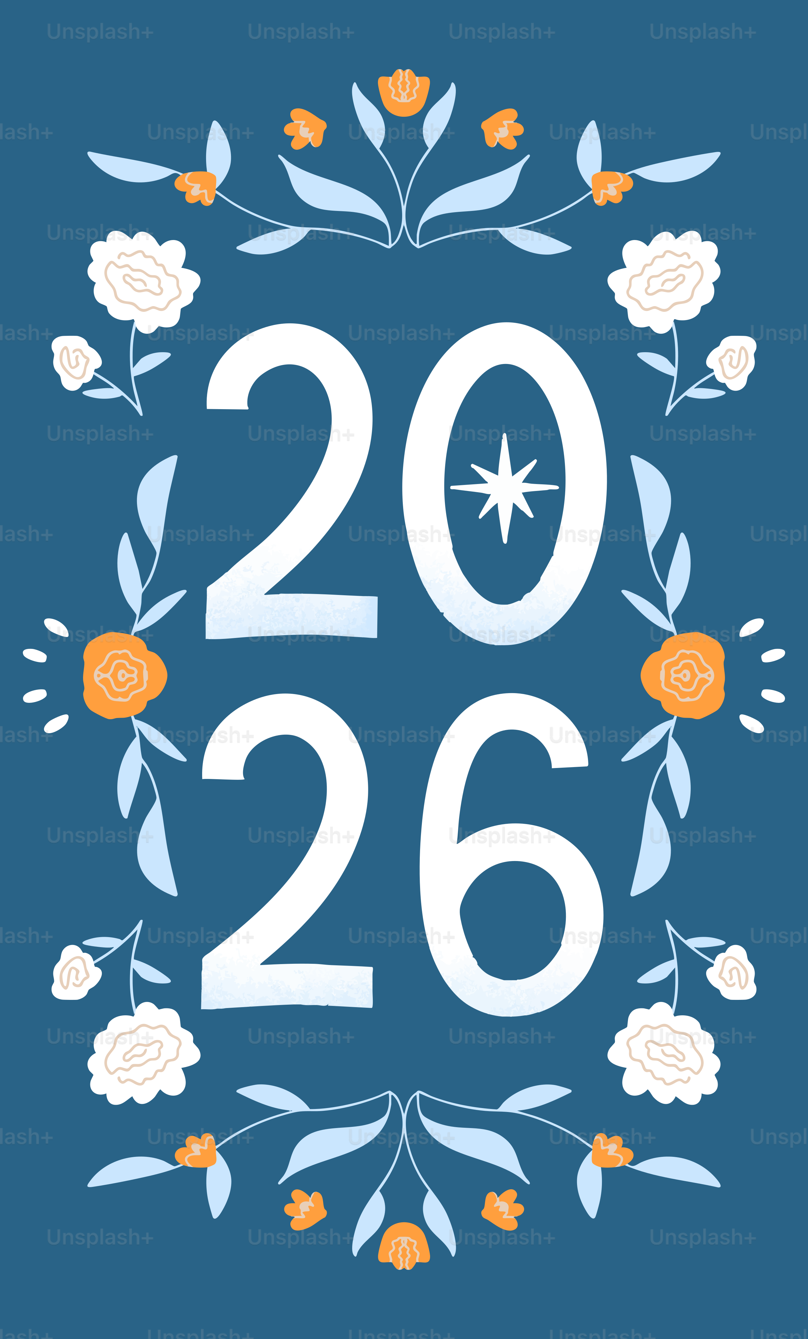 2026 umgeben von floralen Elementen