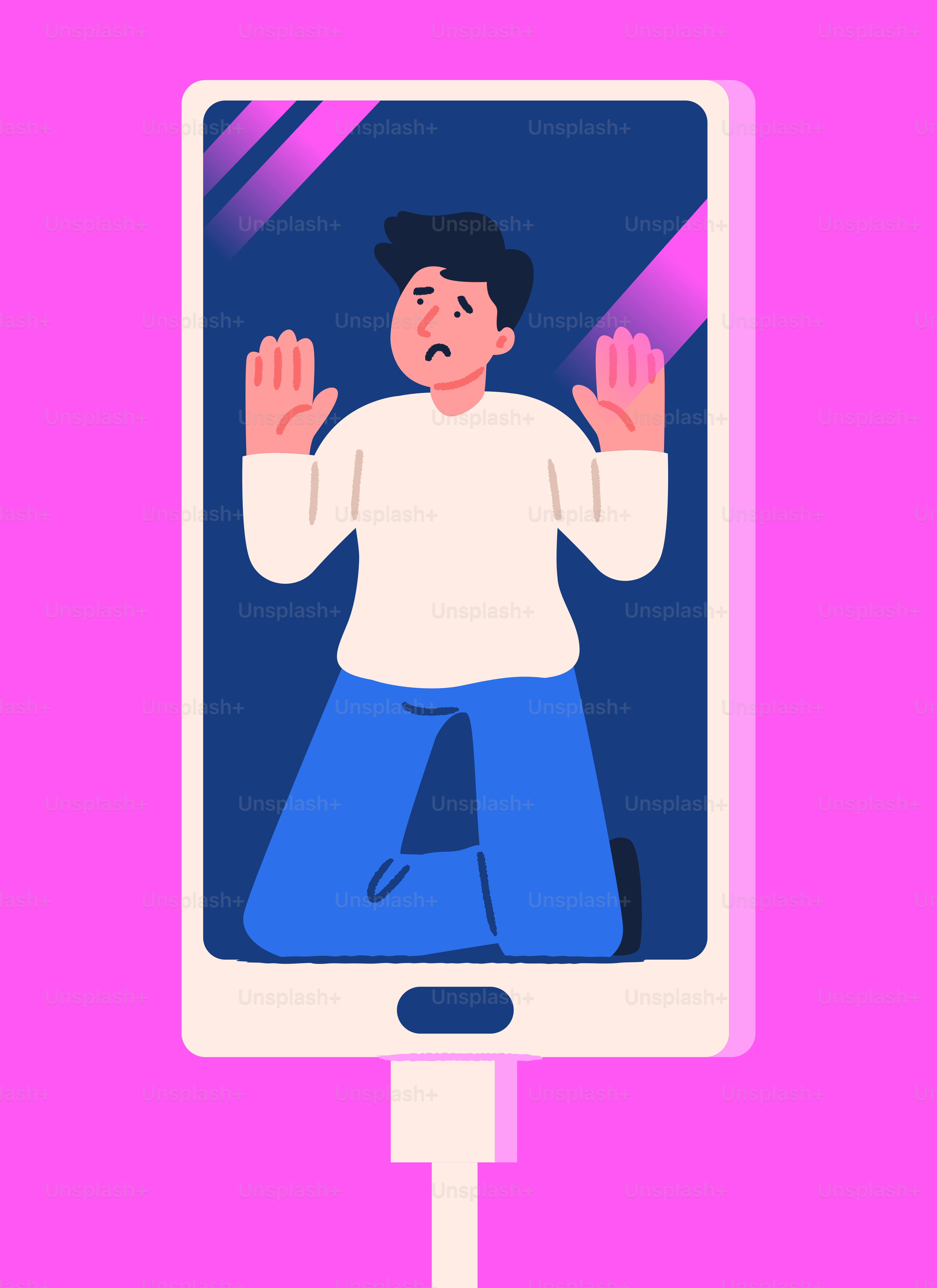 Pria terjebak di dalam layar smartphone.