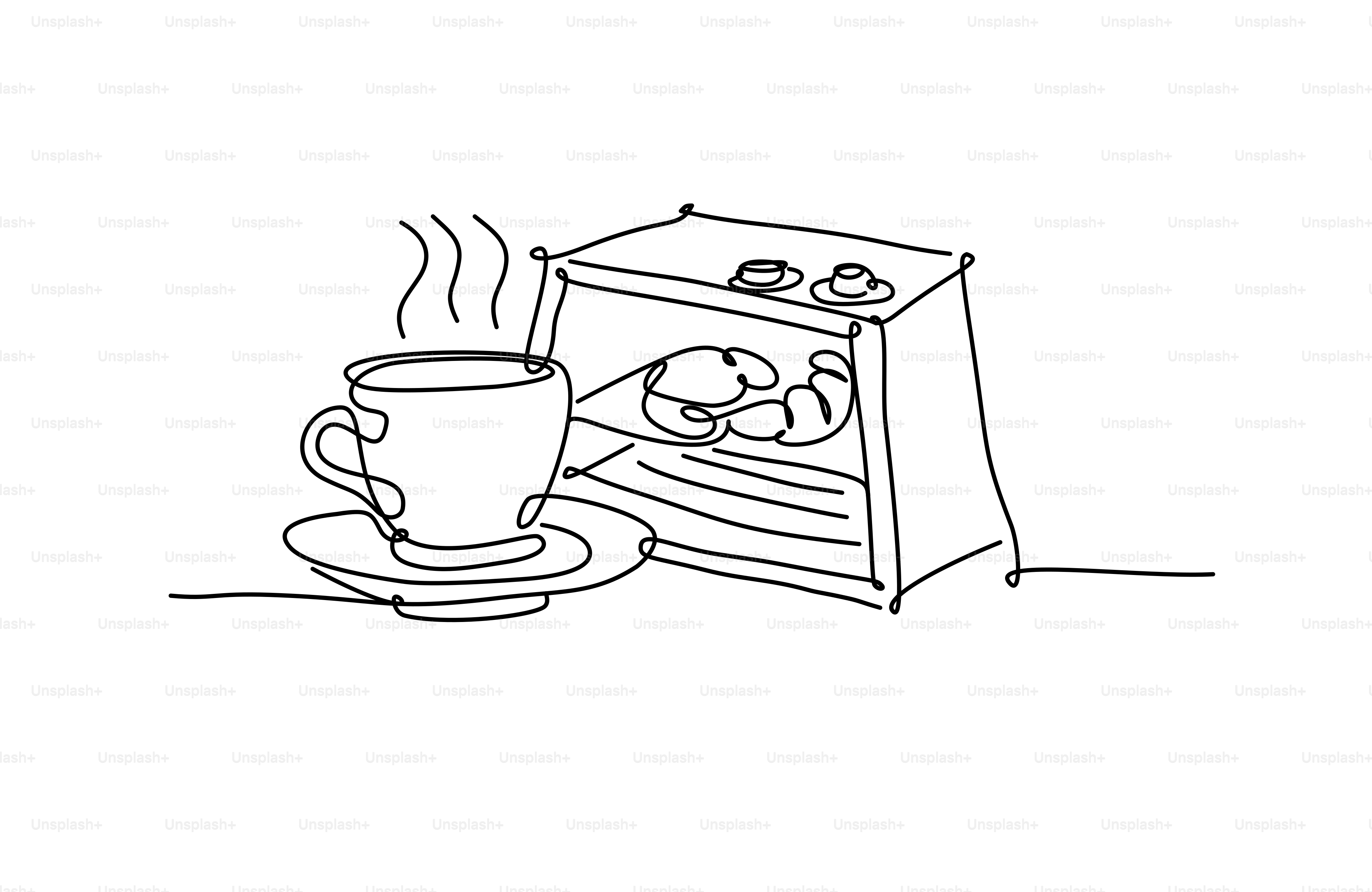 Hot coffee next to a toaster with croissants