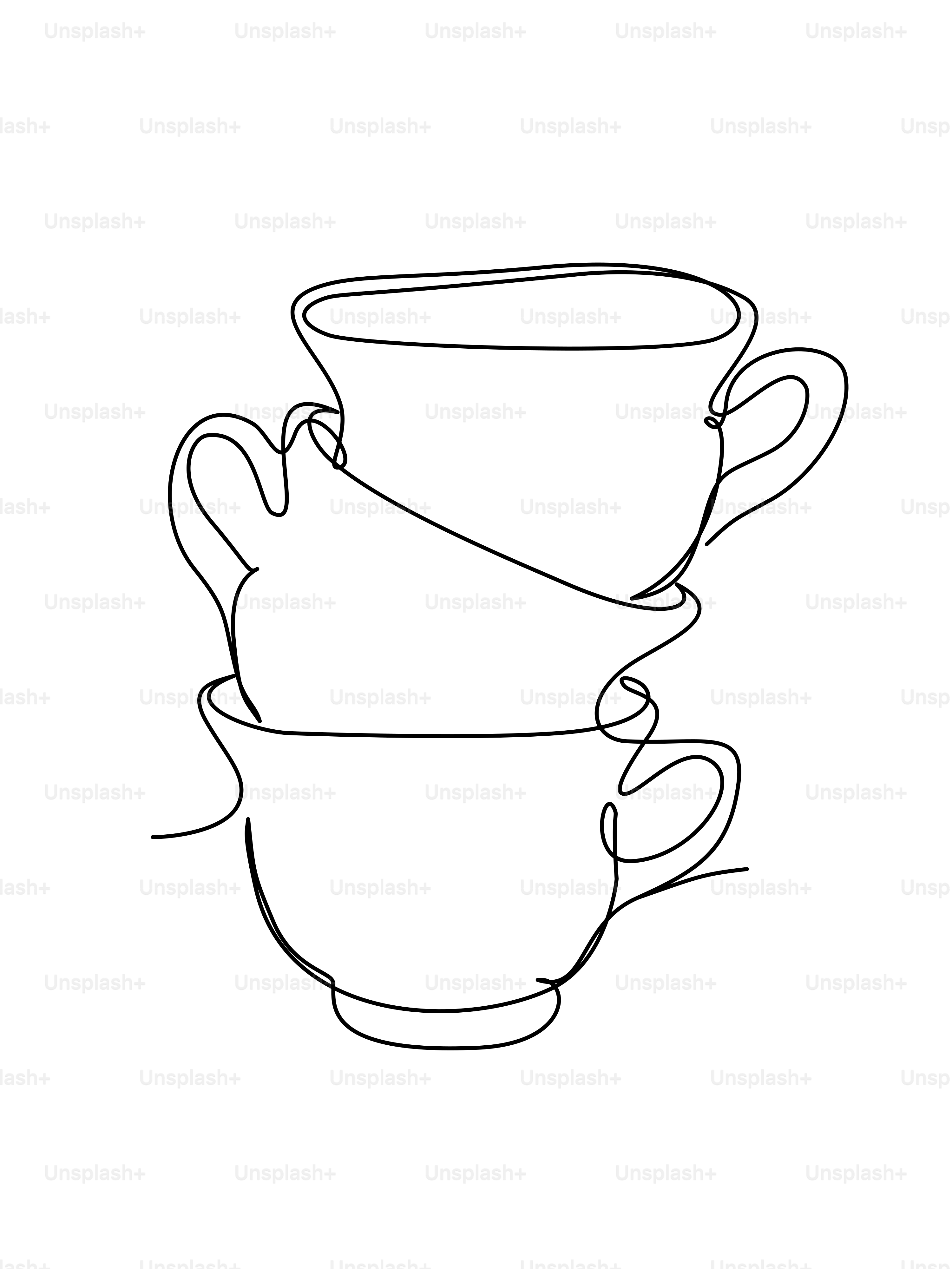 Three stacked cups drawn with a single line.