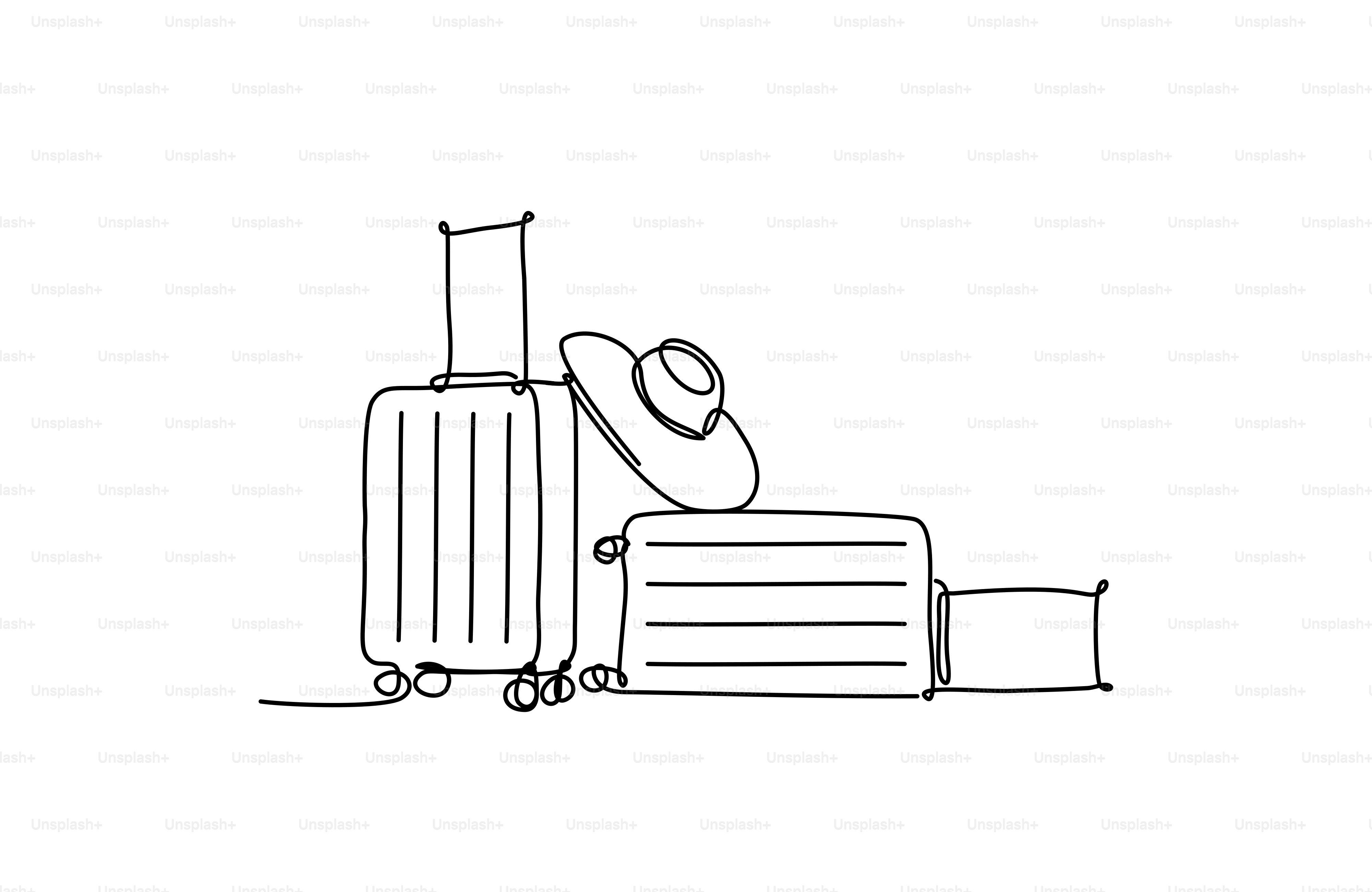 Suitcases and hat arranged for travel