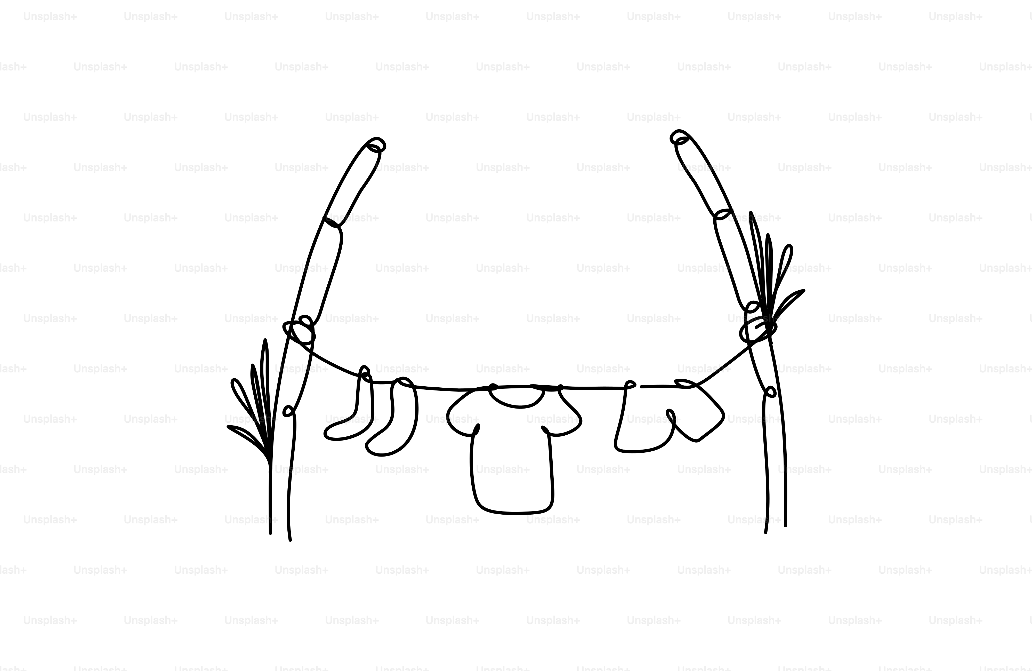 2本のポールの間のラインで衣類を乾かします。