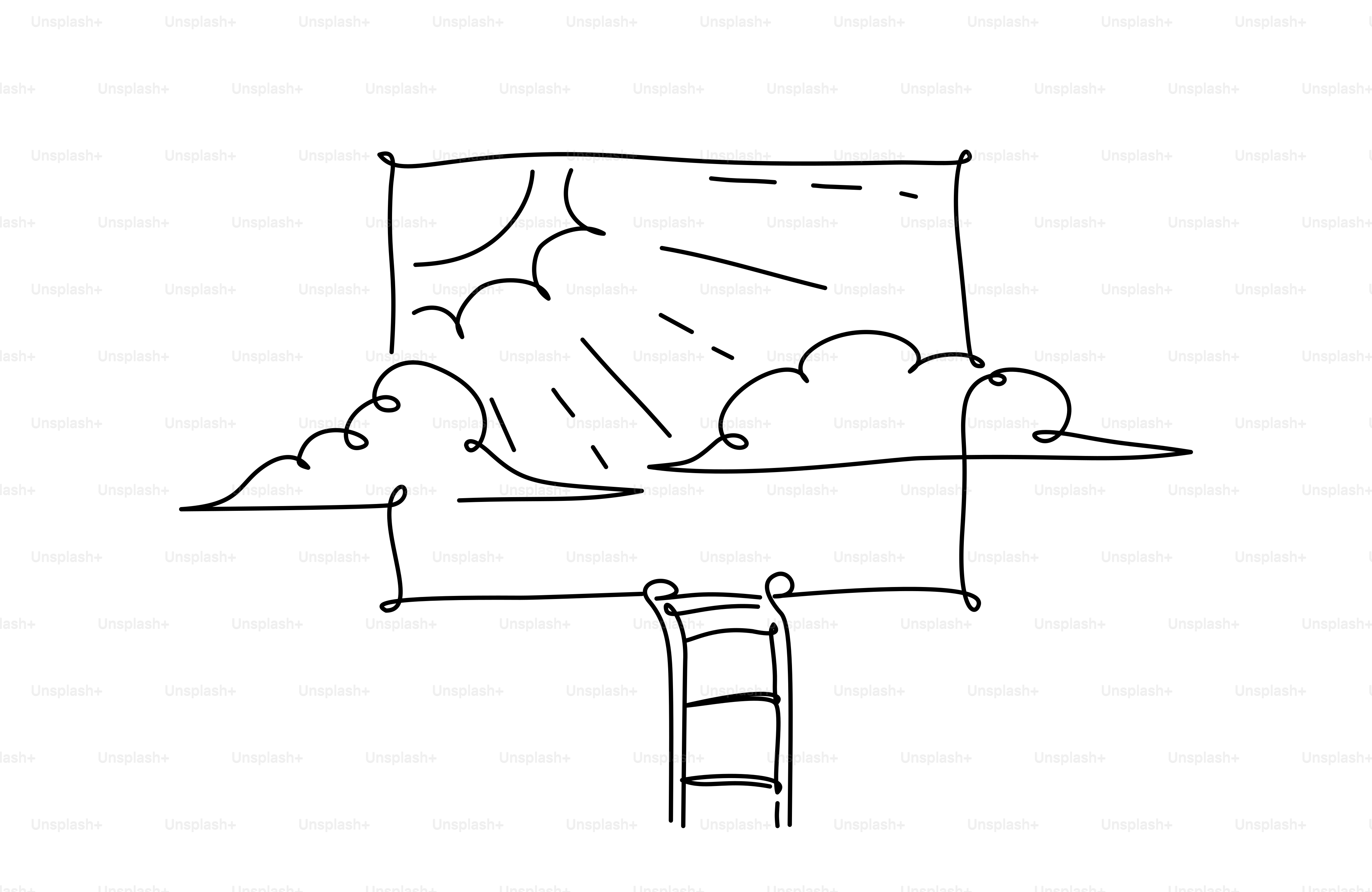 Ladder reaching towards a sunny sky with clouds