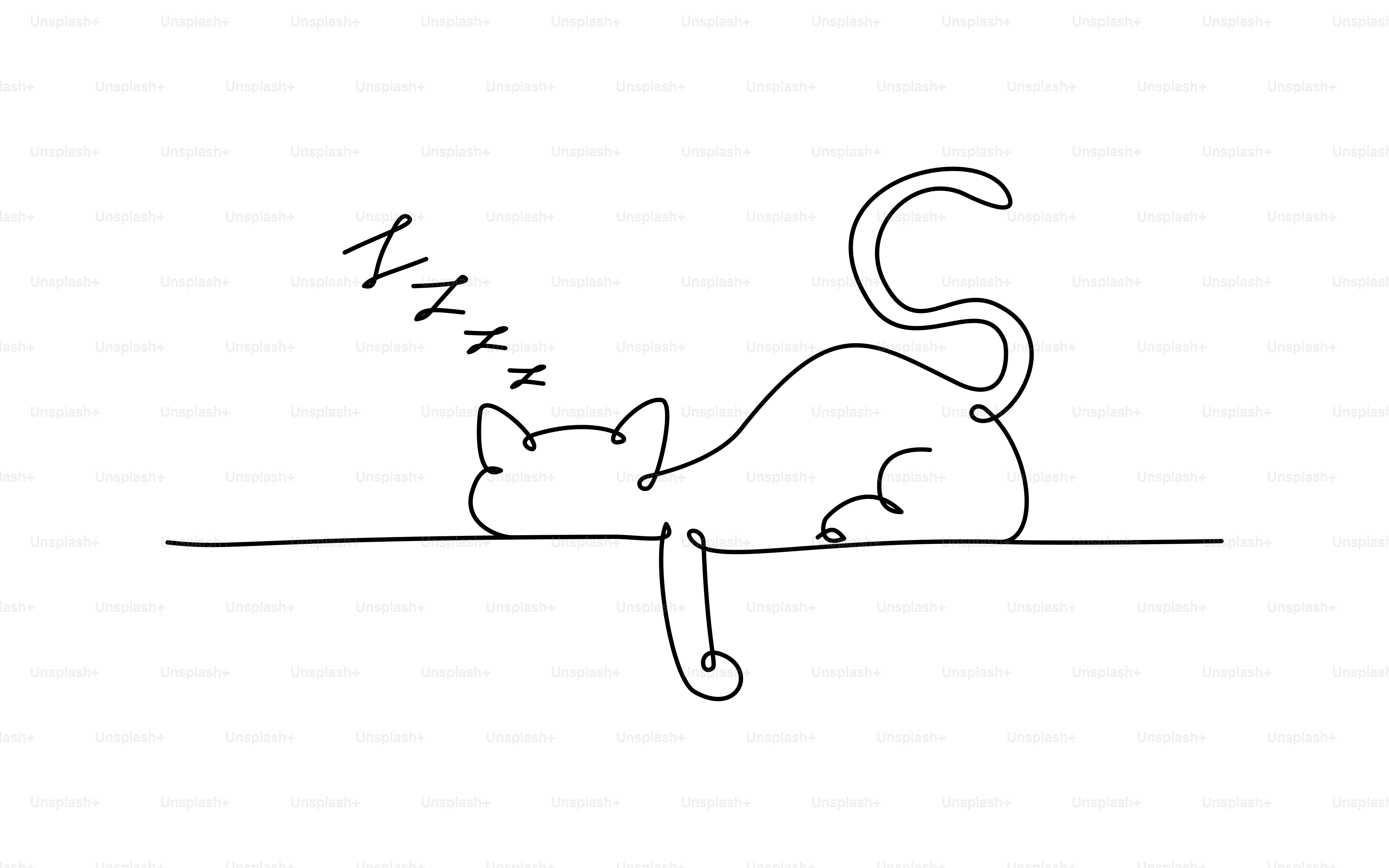 A minimalist line drawing of a sleeping cat.