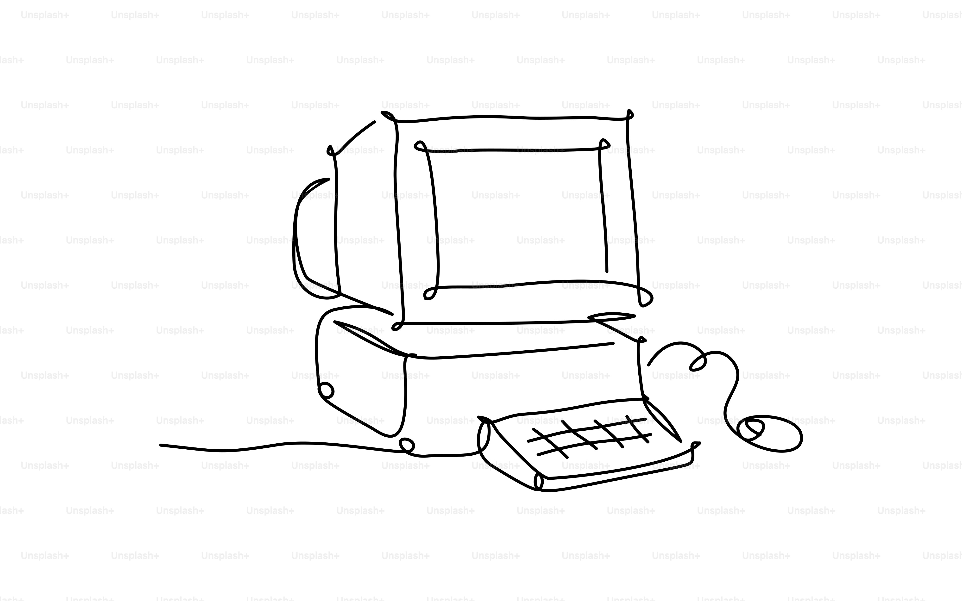 A minimalist line drawing of an old computer