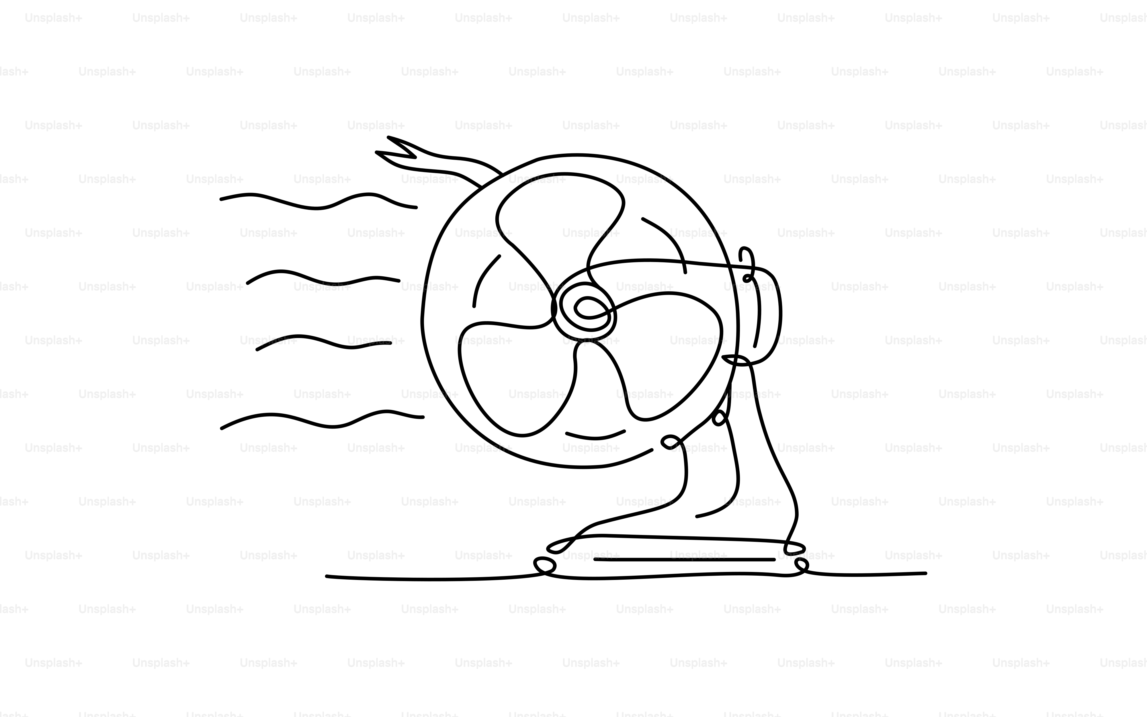 A simple line drawing of a fan blowing air.