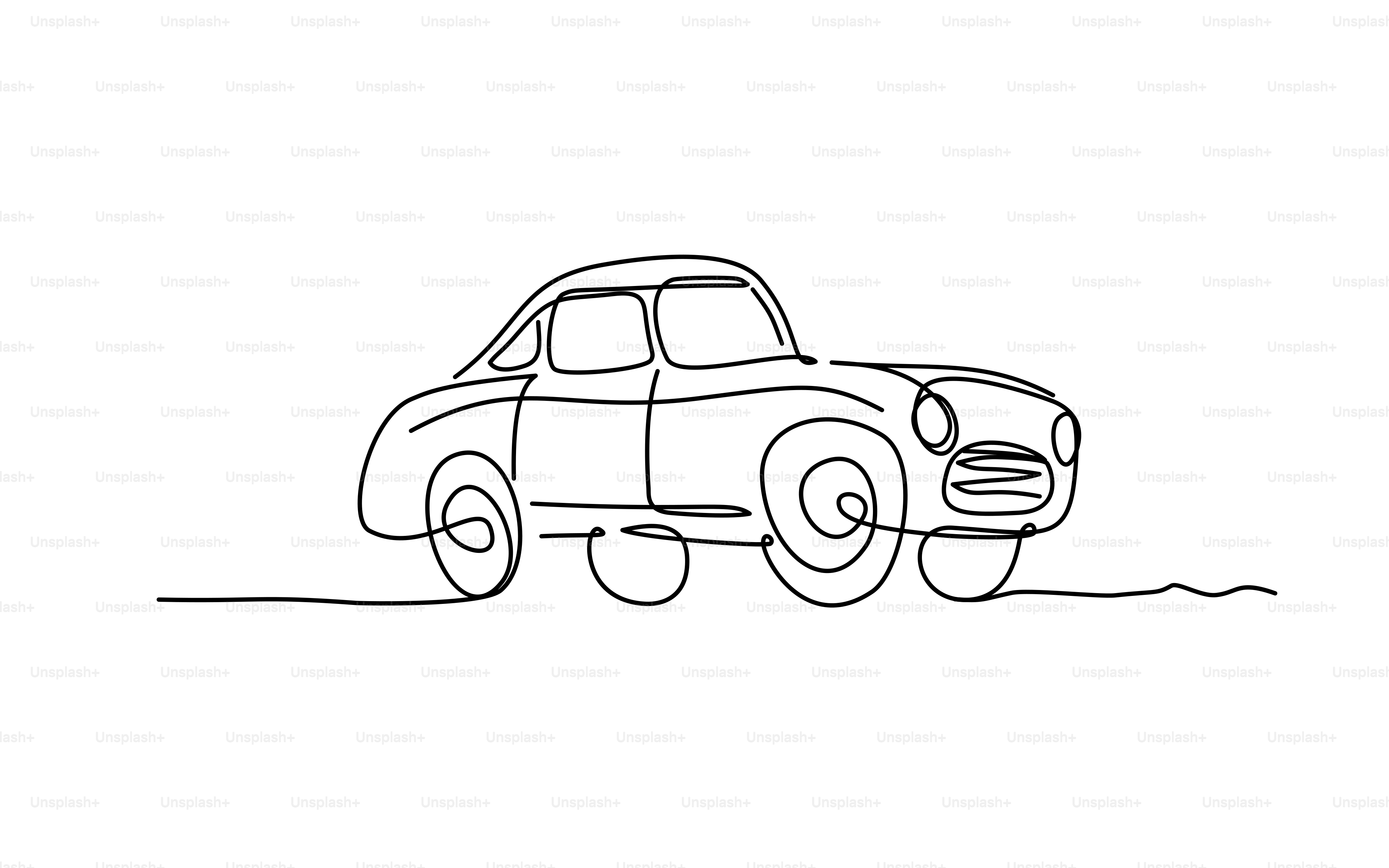 A continuous line drawing of a vintage car.