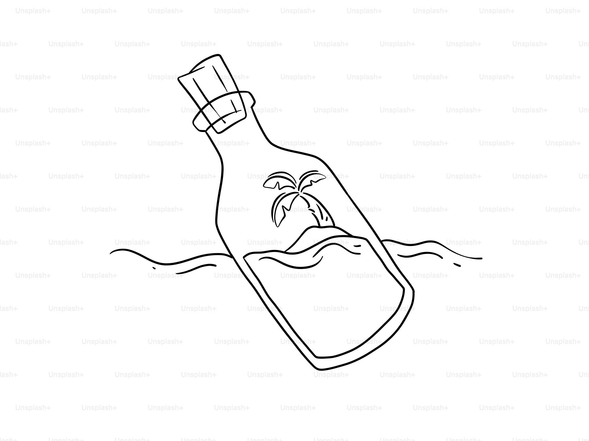 Message in a bottle with island and palm tree