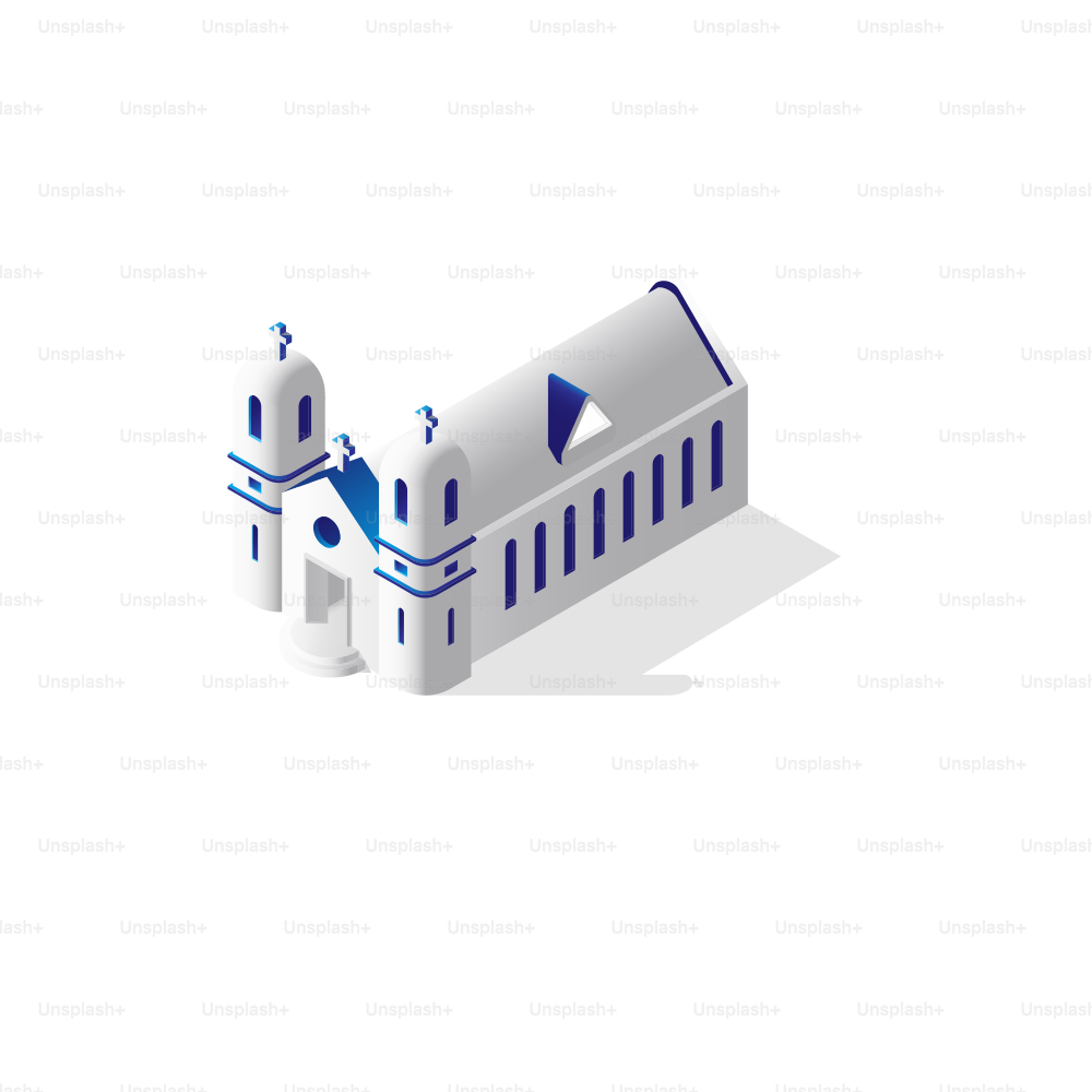 Isometric building with blue accents and windows