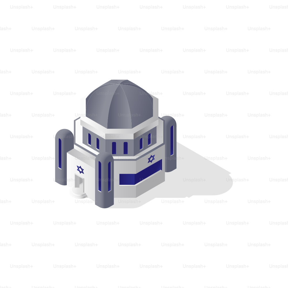 Isometric building with israeli flags and star of david symbols