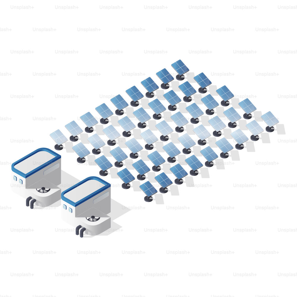 Rows of solar panels with two charging stations.