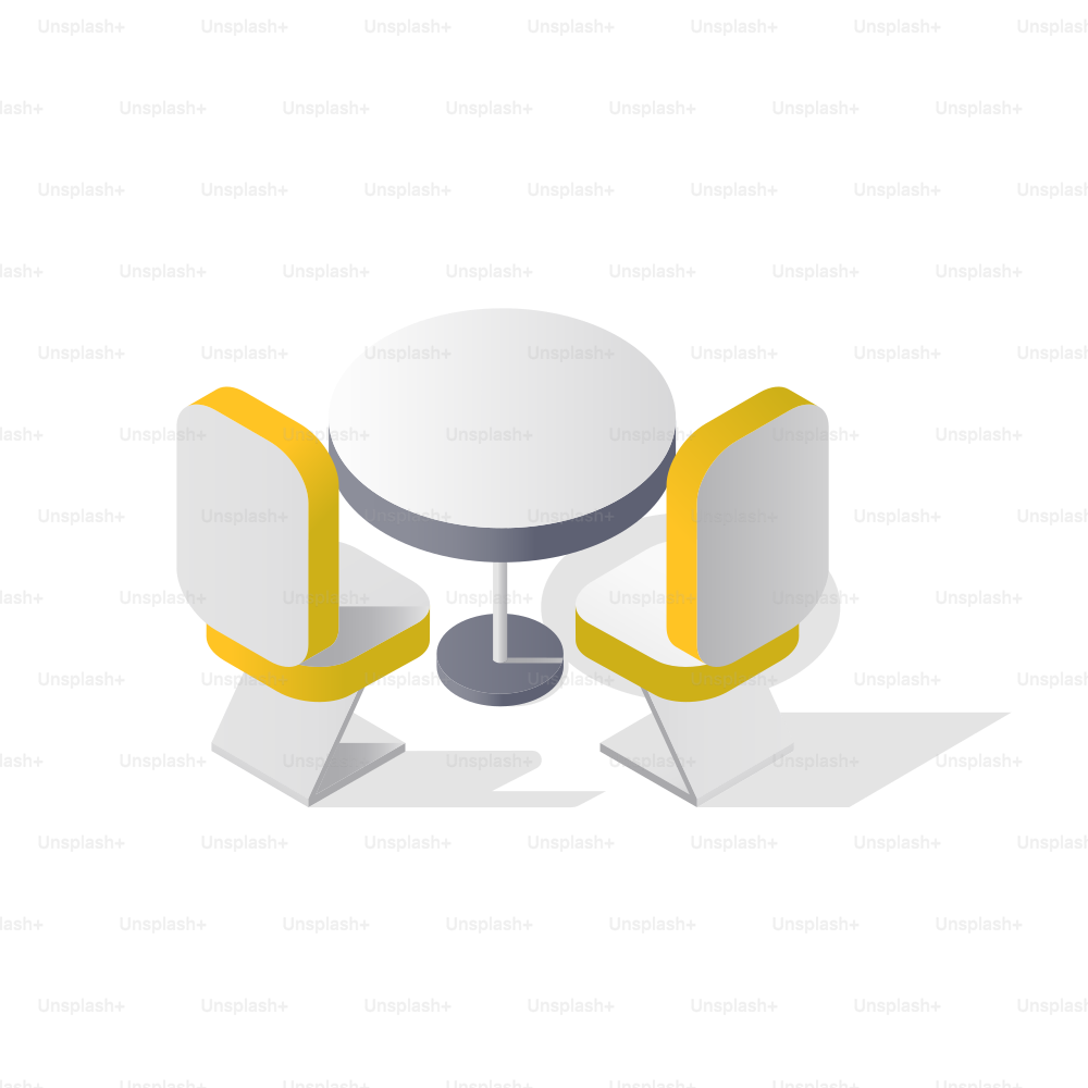 Two chairs and a table with yellow accents