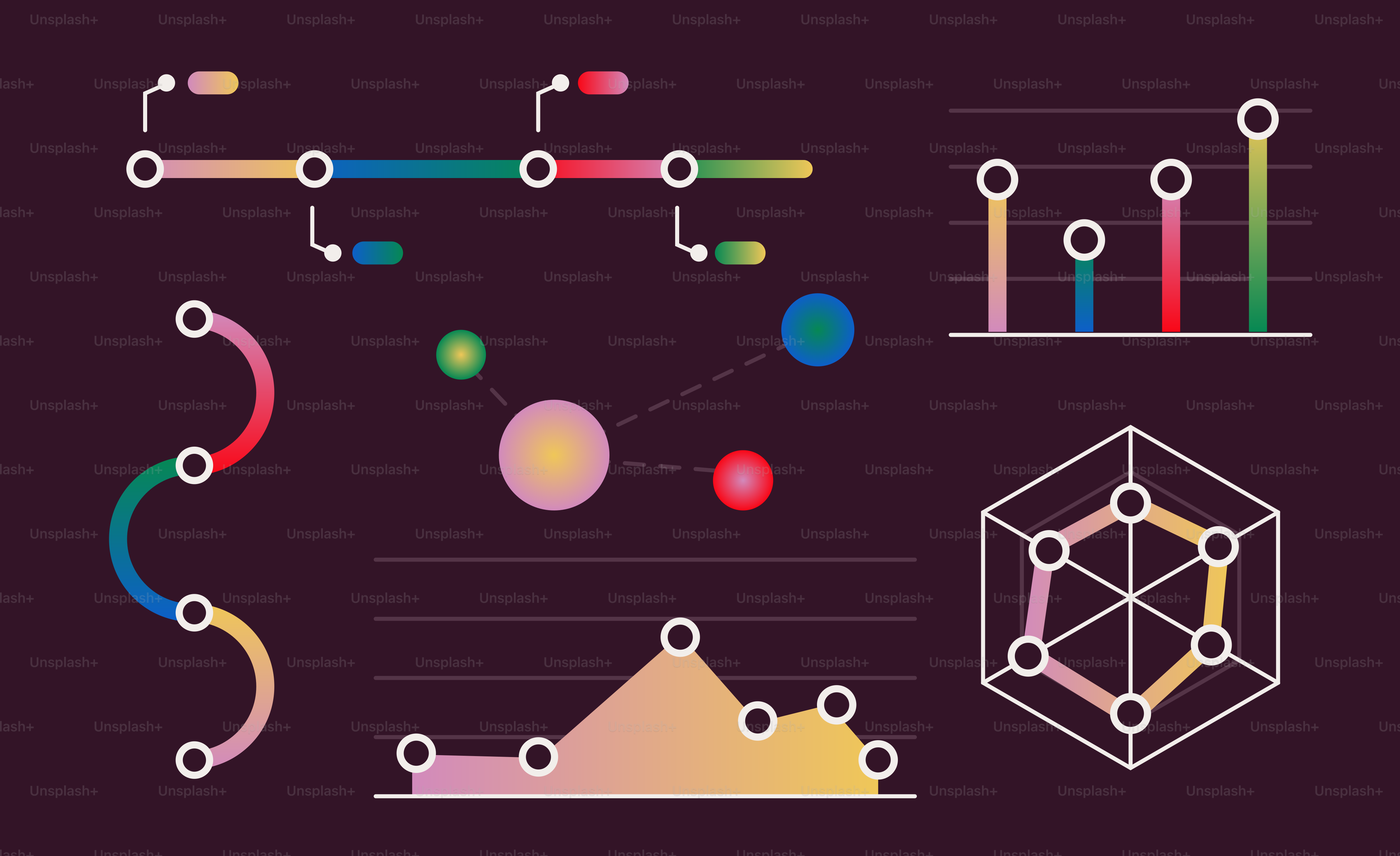 Colorful abstract data visualization elements on dark background vector ...