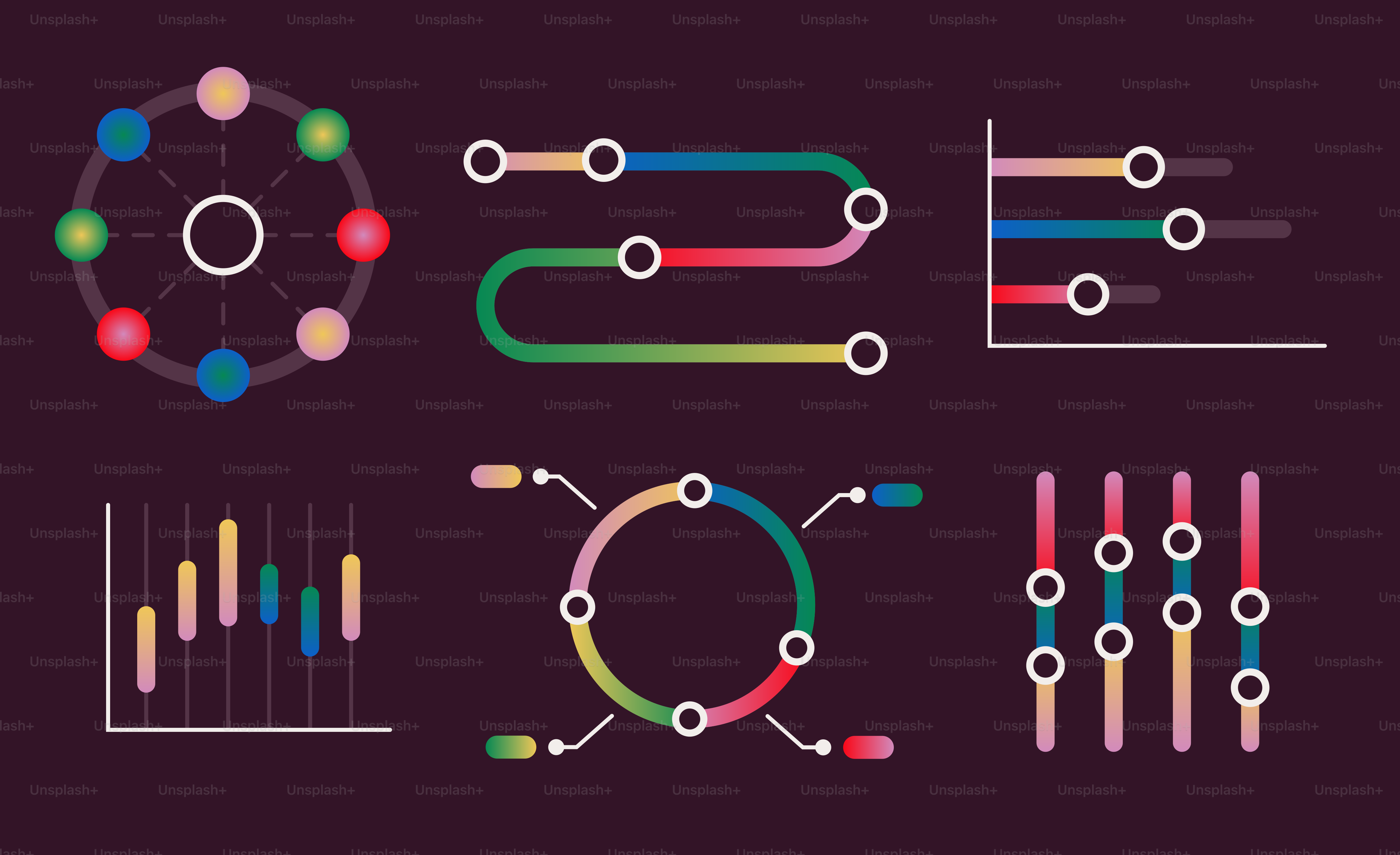 Colorful abstract data visualization elements on dark background vector ...
